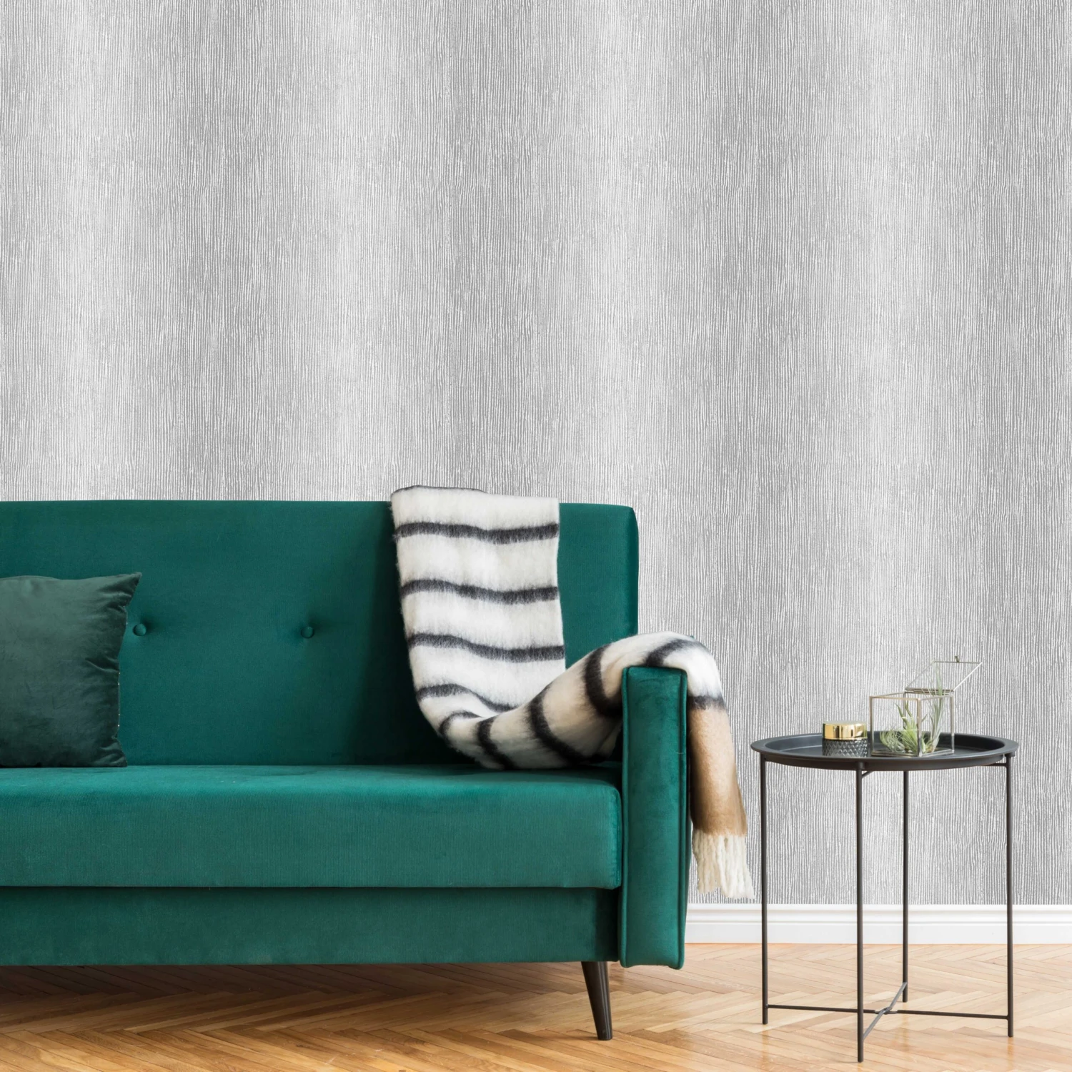 GoodHome Bloxholm Grey Striped Silver Effect Textured Wallpaper - Image 5