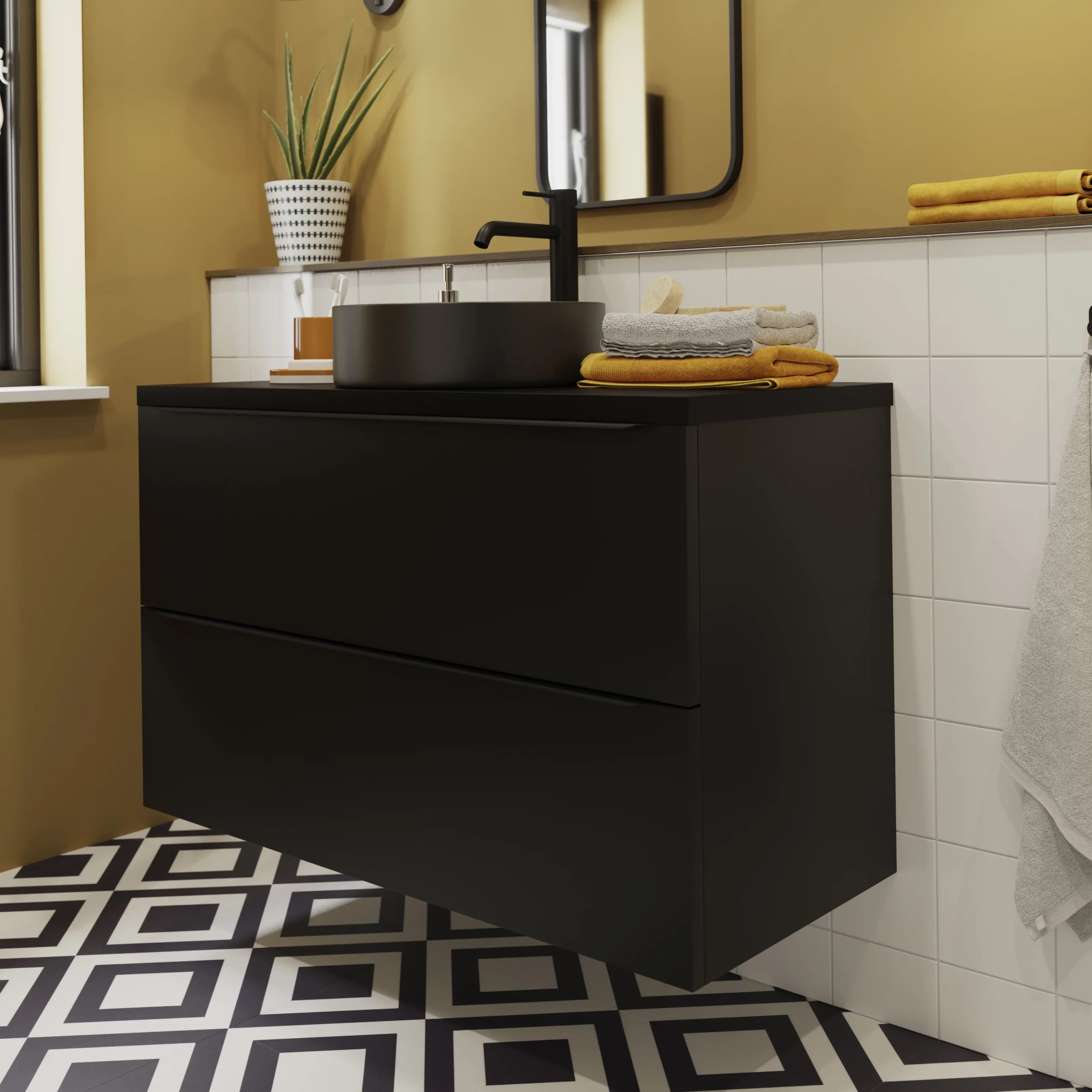 GoodHome Cadelia Matt Black Square Edge Chipboard & Laminate Bathroom Worktop 2cm X 45.5cm X 100.5cm - Image 14