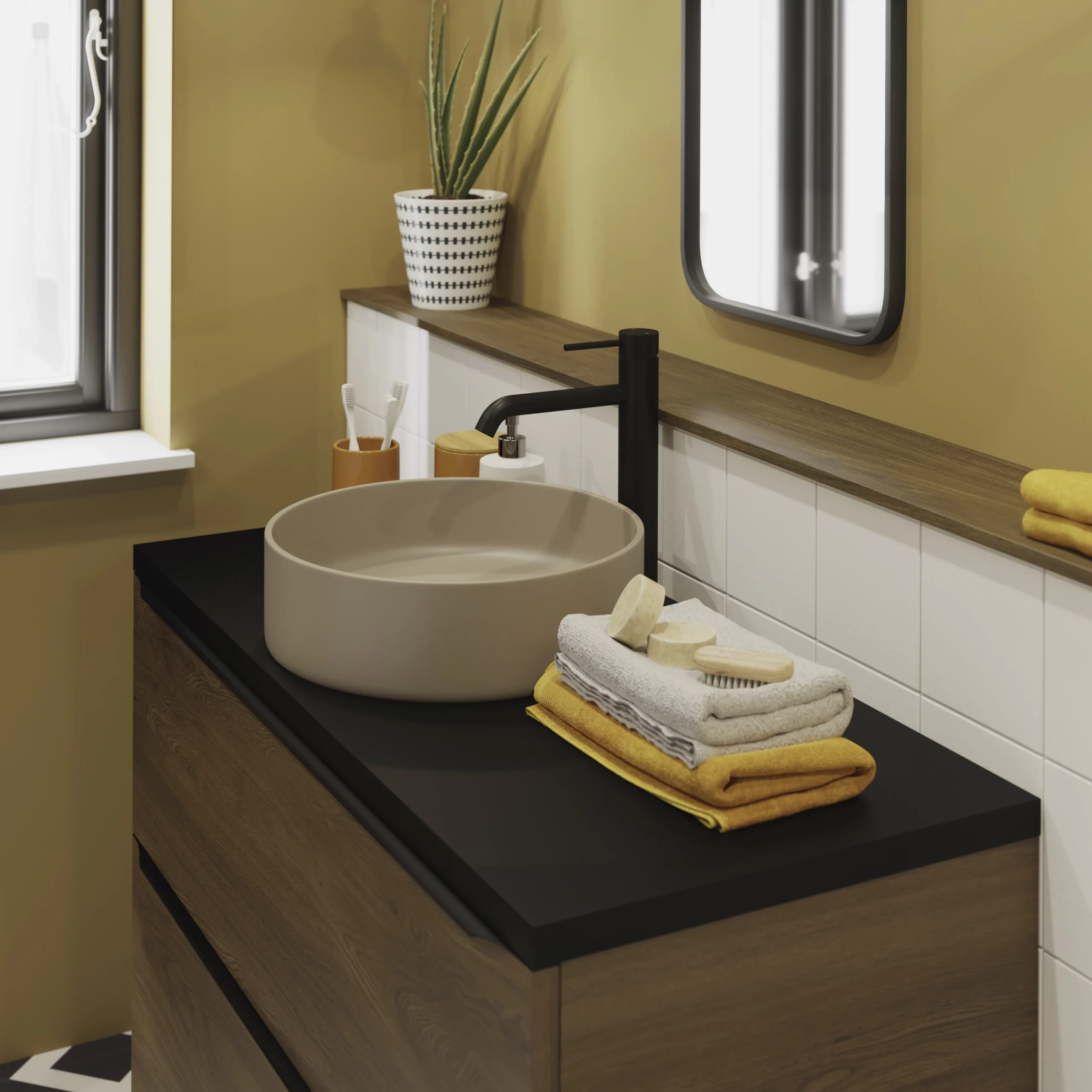 GoodHome Cadelia Matt Black Square Edge Chipboard & Laminate Bathroom Worktop 2cm X 45.5cm X 100.5cm - Image 3