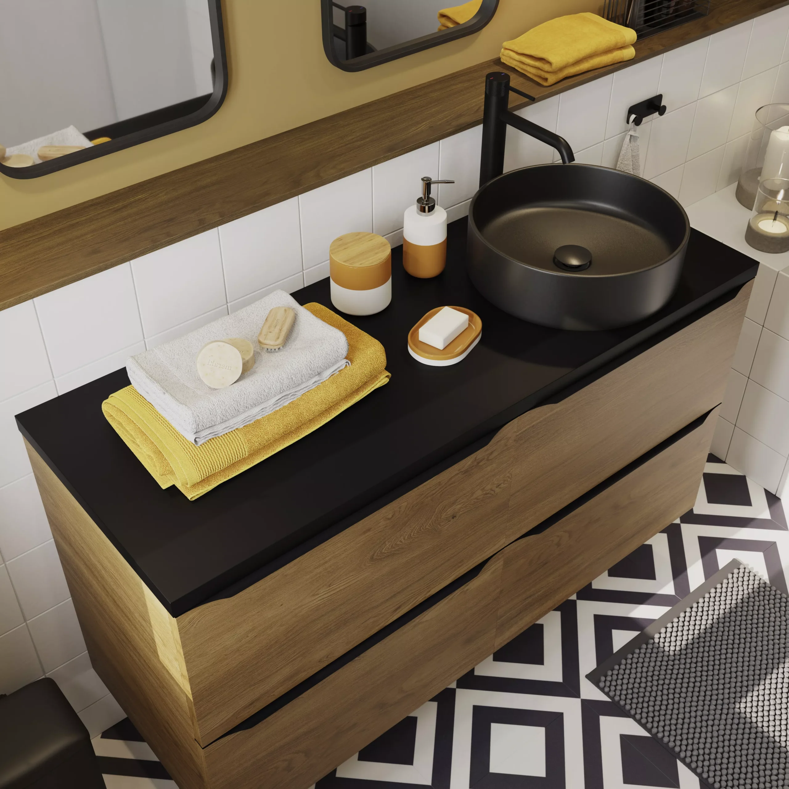 GoodHome Cadelia Matt Black Square Edge Chipboard & Laminate Bathroom Worktop 2cm X 45.5cm X 120.5cm - Image 2