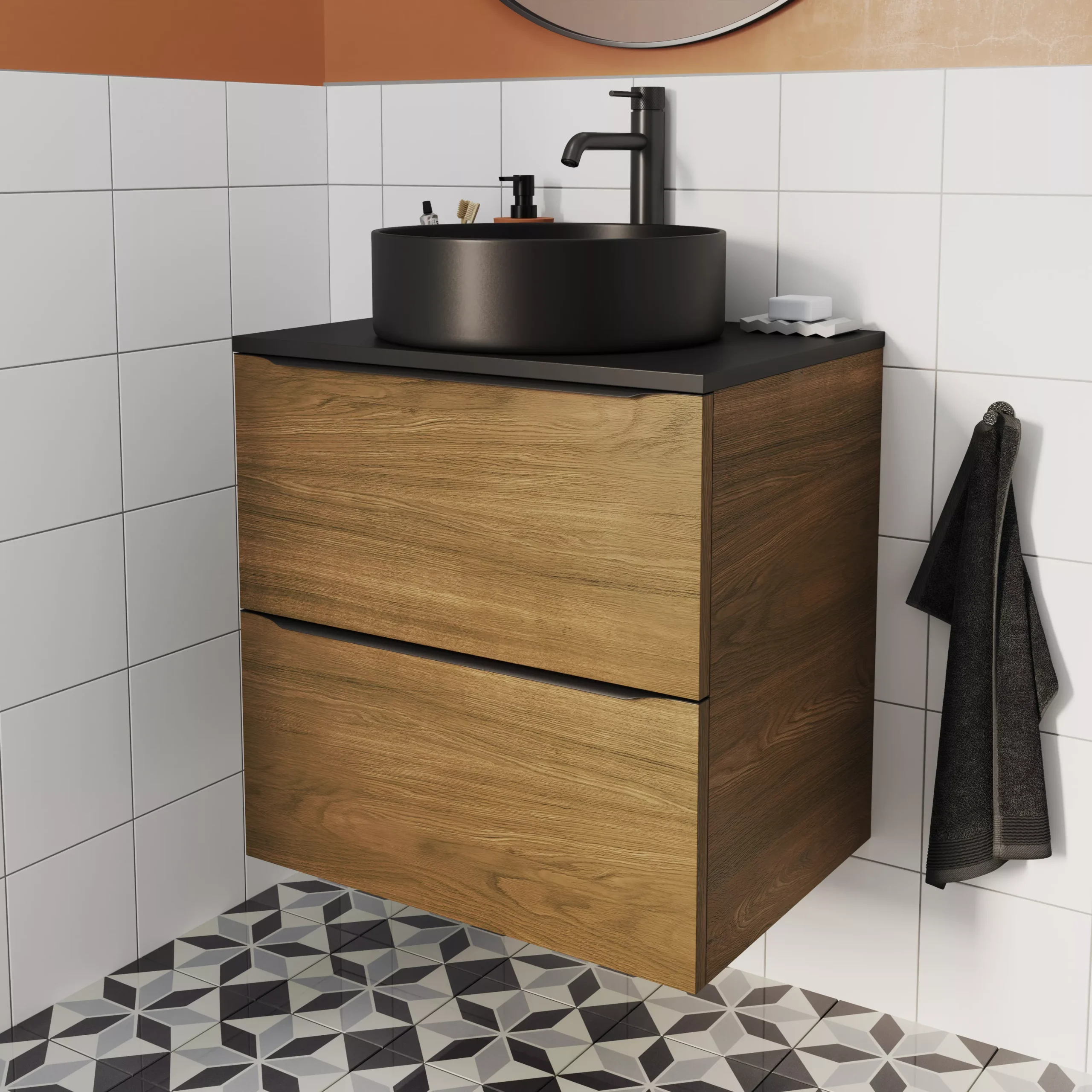 GoodHome Cadelia Matt Black Square Edge Chipboard & Laminate Bathroom Worktop 2cm X 45.5cm X 60.5cm - Image 2