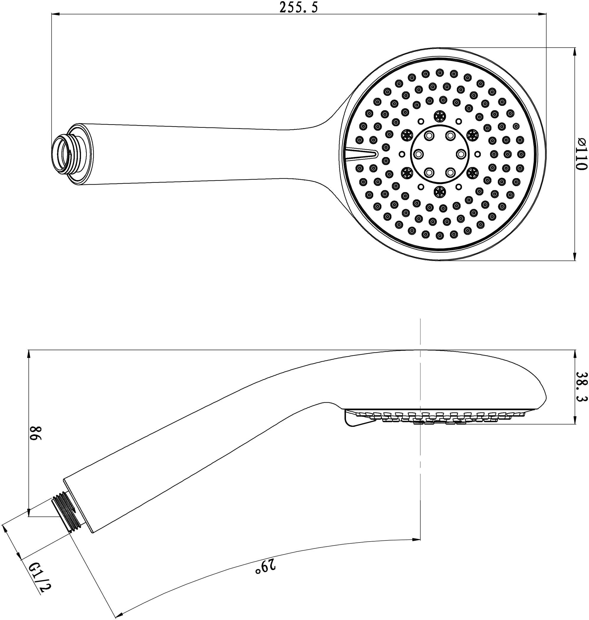 GoodHome Cavally Black Matt 3-spray Pattern Fixed Shower Head, 255.5mm - Image 2