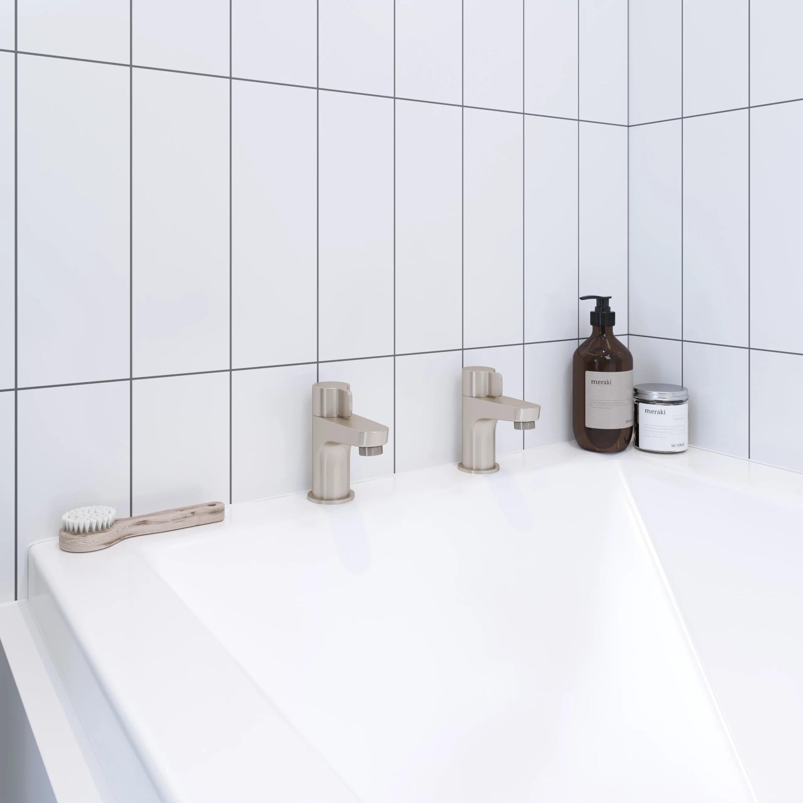 GoodHome Cavally Nickel Effect Bath Pillar Tap, Pair - Image 3