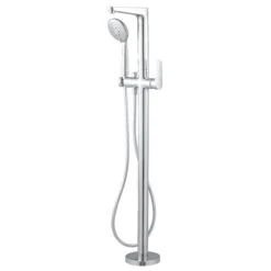 GoodHome Cavally Silver Chrome Effect Ceramic Disk Floor-mounted Mixer Tap With Shower Kit