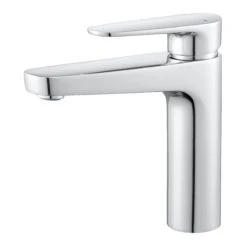 GoodHome Cavally Tall Gloss Chrome Effect Round Deck-mounted Manual Basin Mono Mixer Tap