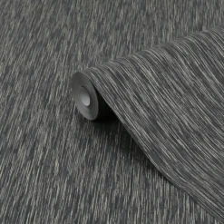 GoodHome Ciral Black Plains Metallic Effect Textured Wallpaper