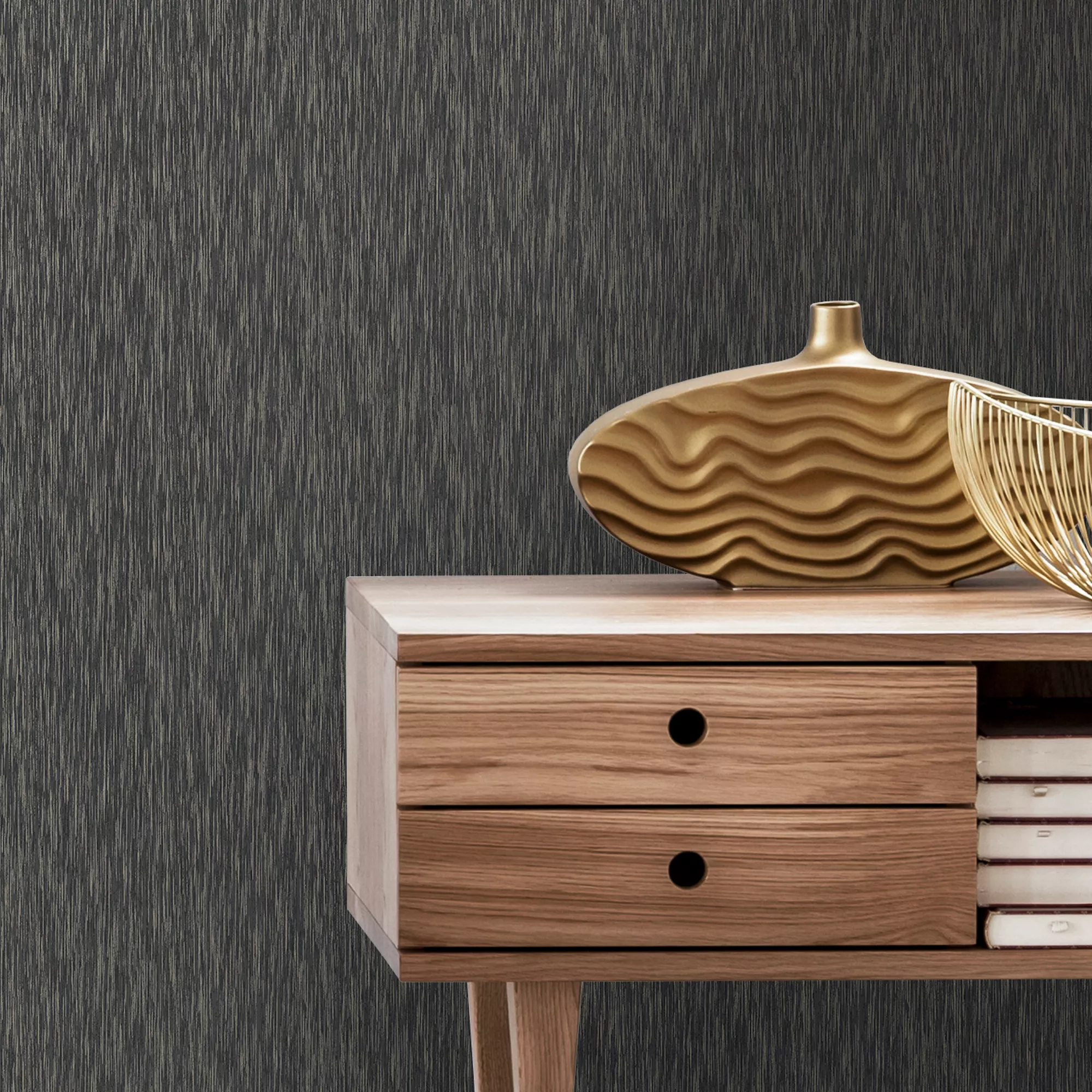 GoodHome Ciral Black Plains Metallic Effect Textured Wallpaper - Image 6