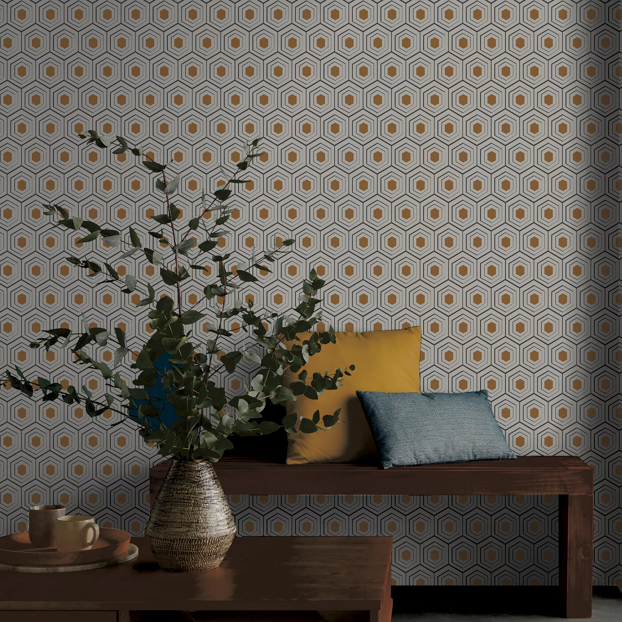 GoodHome Draba Multicolour Art Deco Metallic Effect Textured Wallpaper - Image 4