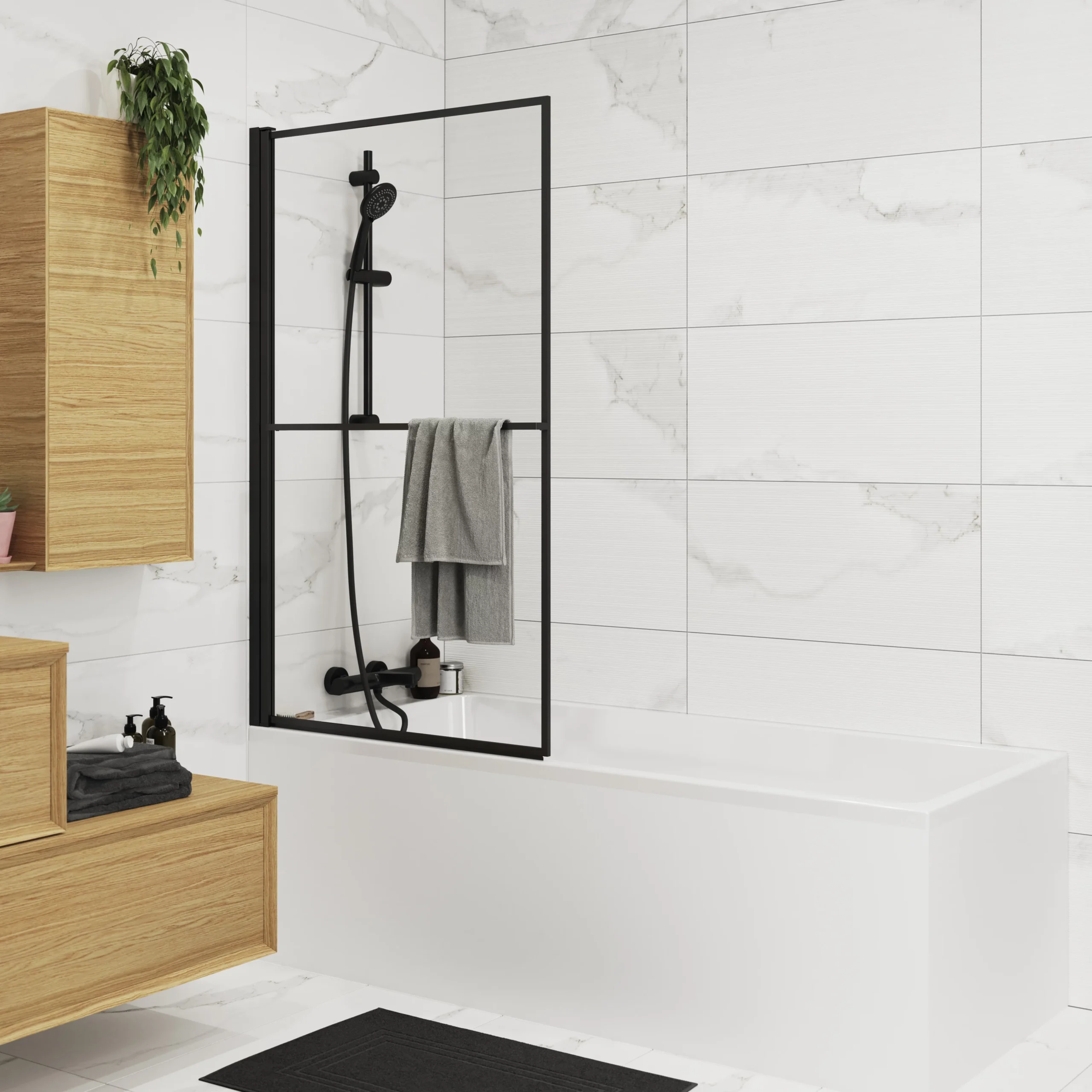 GoodHome Ezili Straight Black Bath Screen, (H)140cm (W)850mm - Image 4