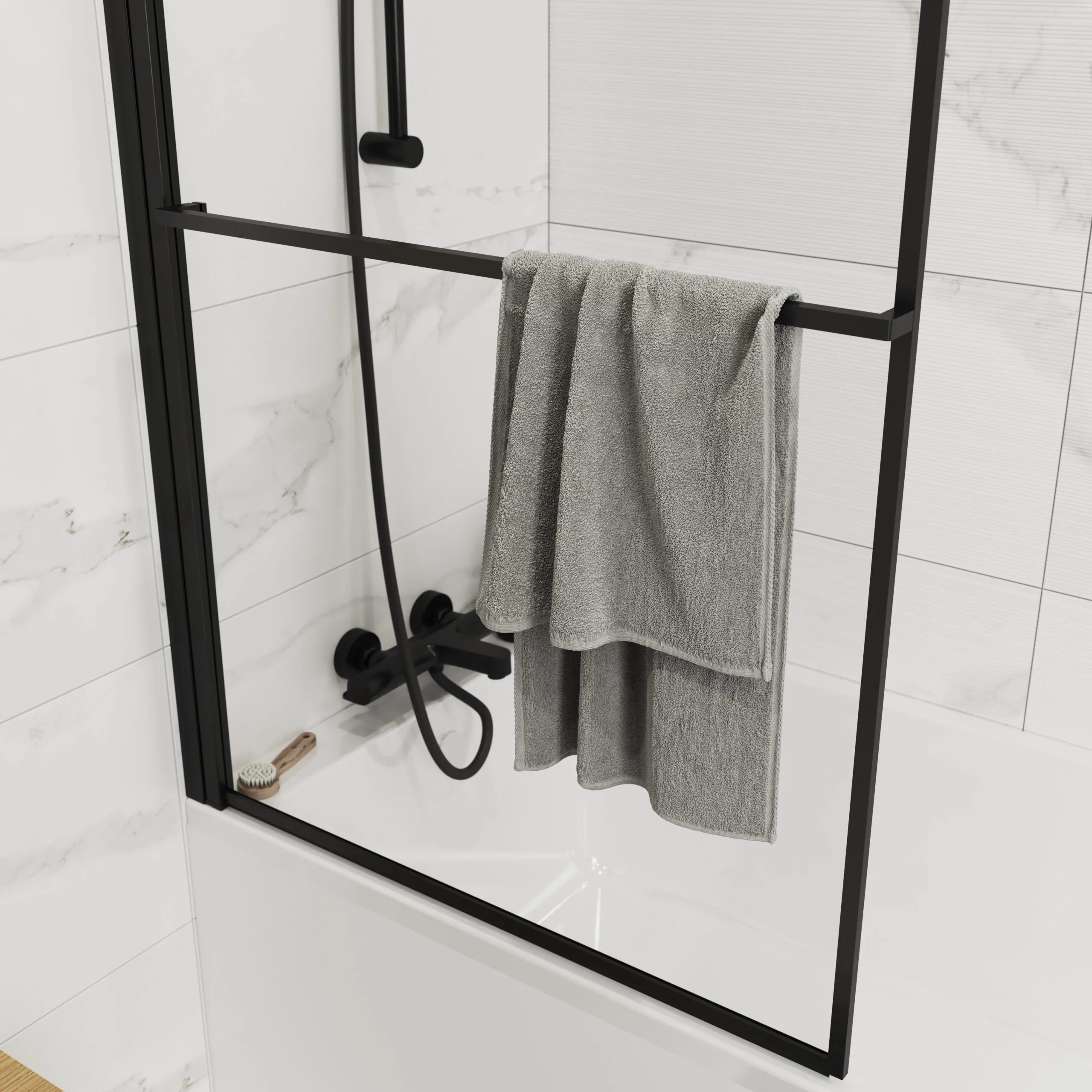 GoodHome Ezili Straight Black Bath Screen, (H)140cm (W)850mm - Image 5