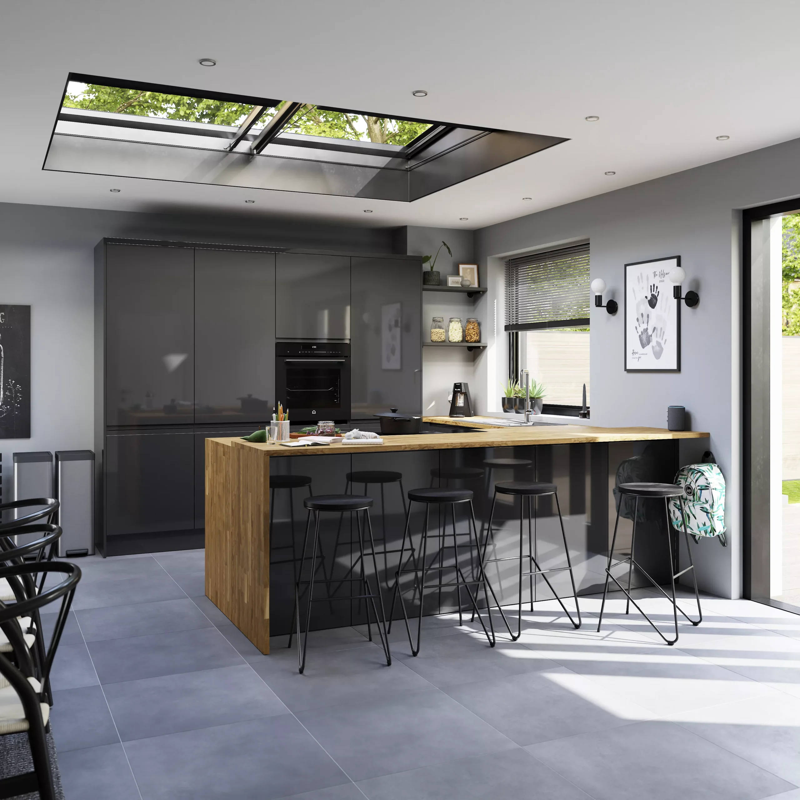 GoodHome Garcinia Gloss Anthracite Integrated Handle 70:30 Larder Cabinet Door (W)600mm (H)1287mm (T)19mm - Image 10