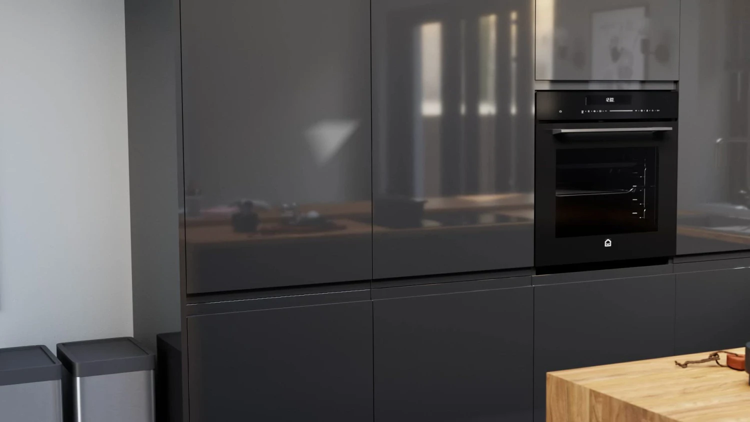 GoodHome Garcinia Gloss Anthracite Integrated Handle 70:30 Larder Cabinet Door (W)600mm (H)1287mm (T)19mm - Image 2