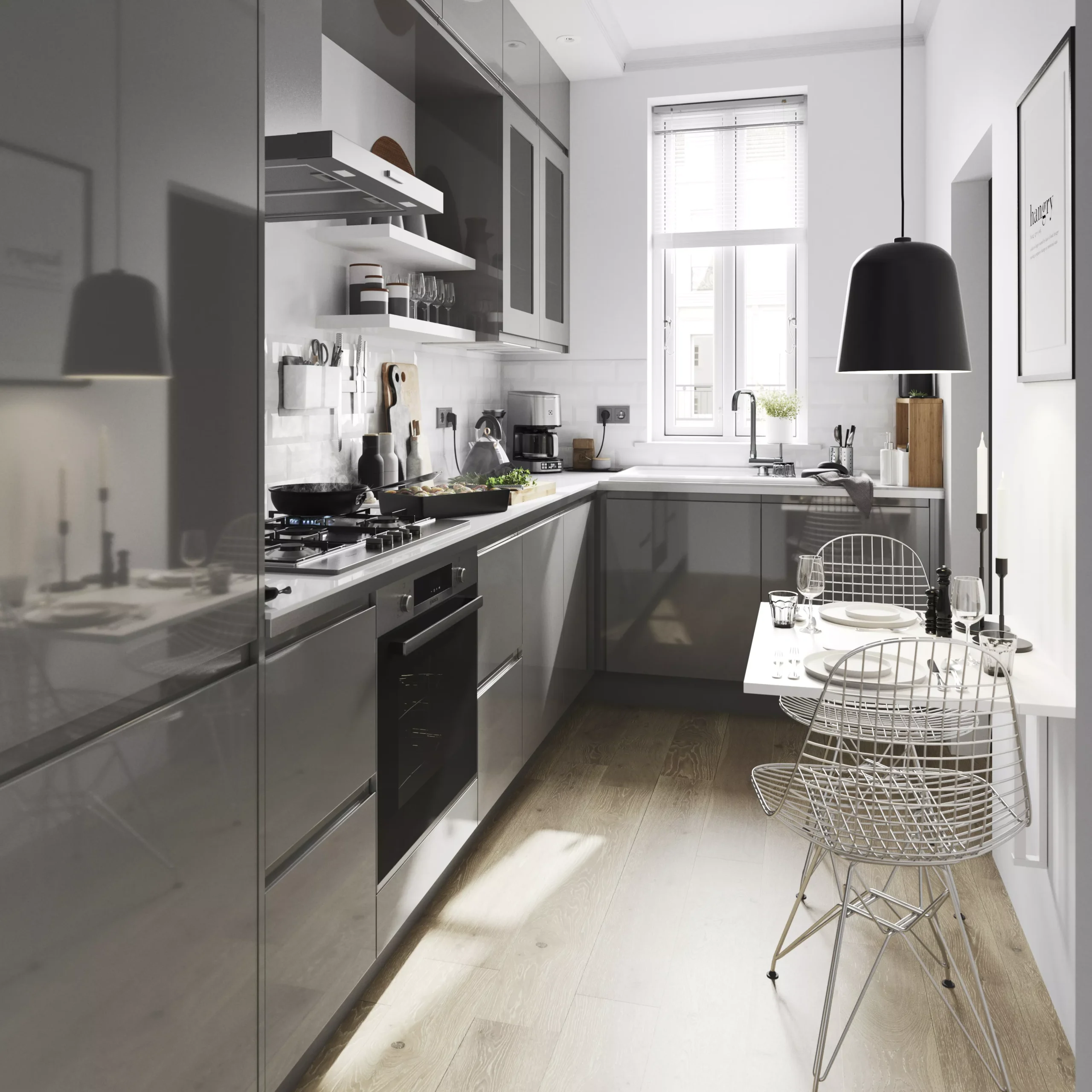 GoodHome Garcinia Gloss Anthracite Integrated Handle 70:30 Larder Cabinet Door (W)600mm (H)1287mm (T)19mm - Image 6