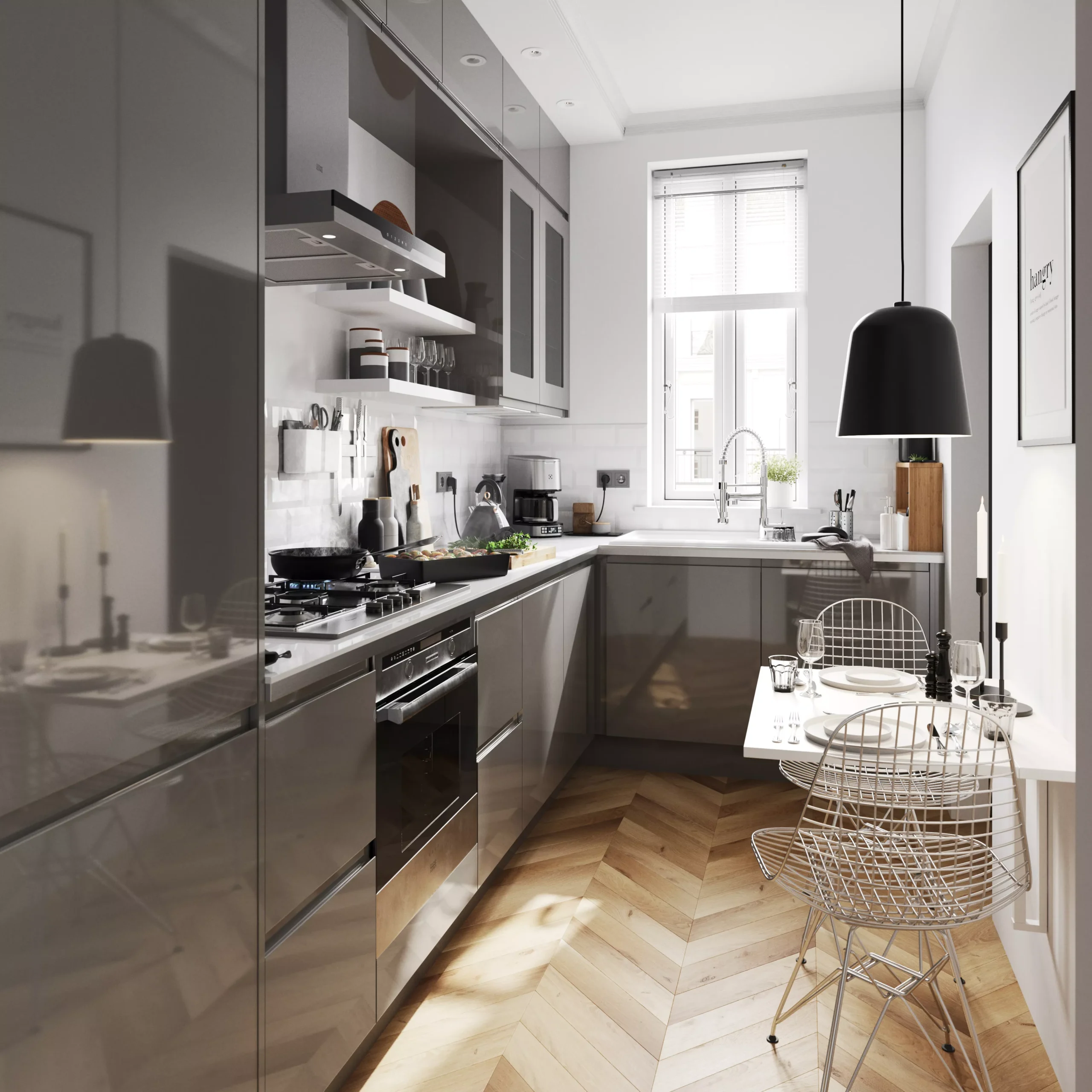 GoodHome Garcinia Gloss Anthracite Integrated Handle 70:30 Larder Cabinet Door (W)600mm (H)1287mm (T)19mm - Image 5