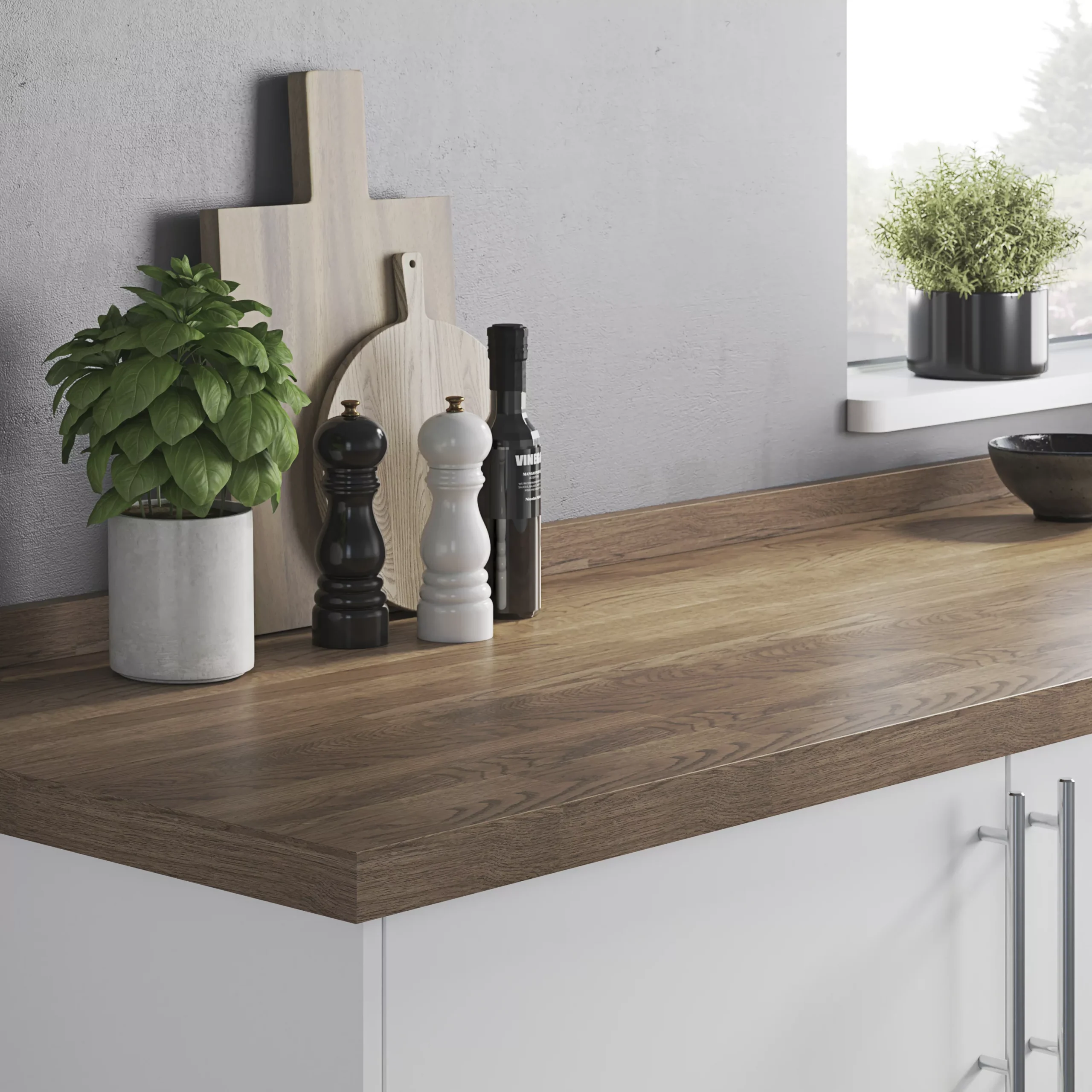 GoodHome Hinita Stained Dark Wood Effect Solid Oak Upstand (L)3000mm - Image 3