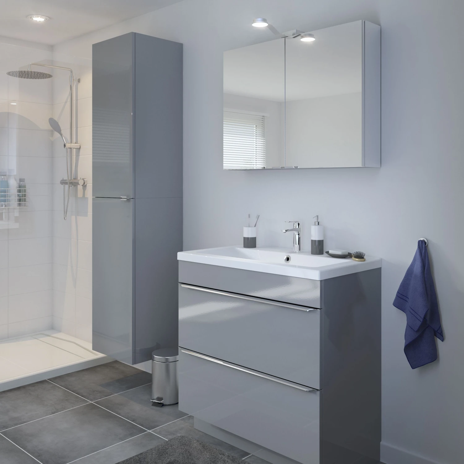 GoodHome Imandra Gloss Grey Deep Single Door Wall Cabinet (W)400mm (H)900mm - Image 5