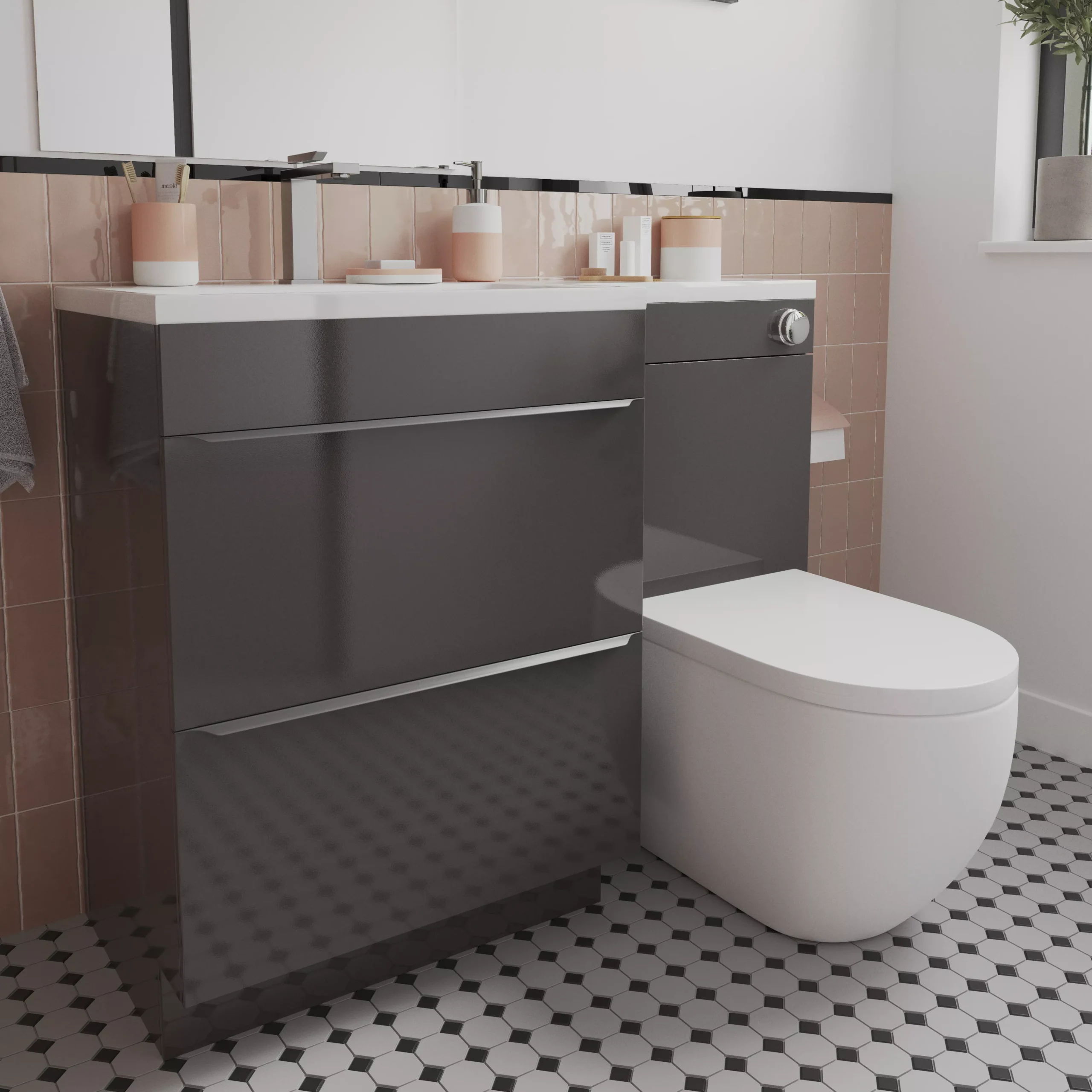 GoodHome Imandra Gloss Warm Grey Freestanding Toilet Cabinet (W)500mm (H)840mm - Image 6