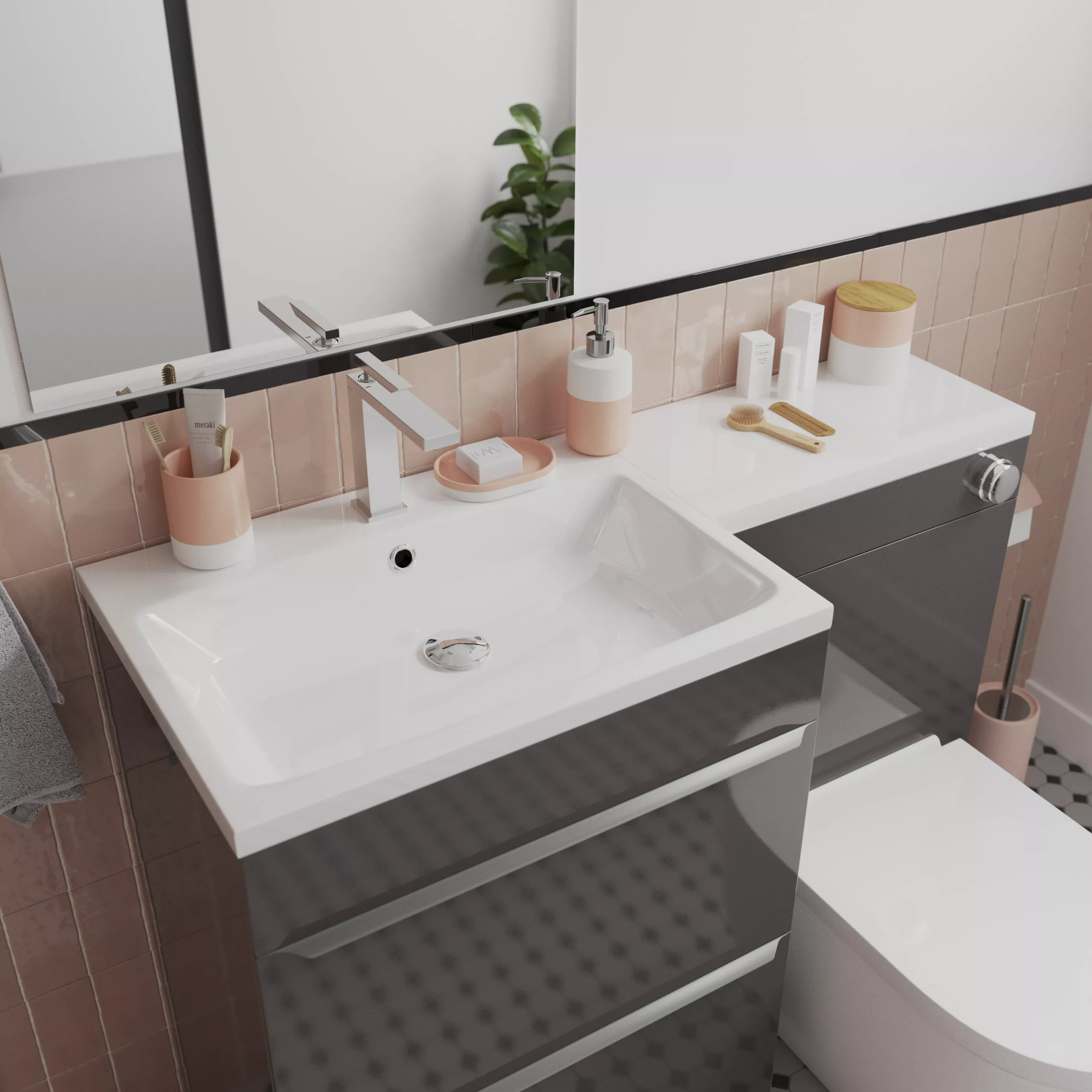 GoodHome Imandra Gloss Warm Grey Freestanding Toilet Cabinet (W)500mm (H)840mm - Image 7