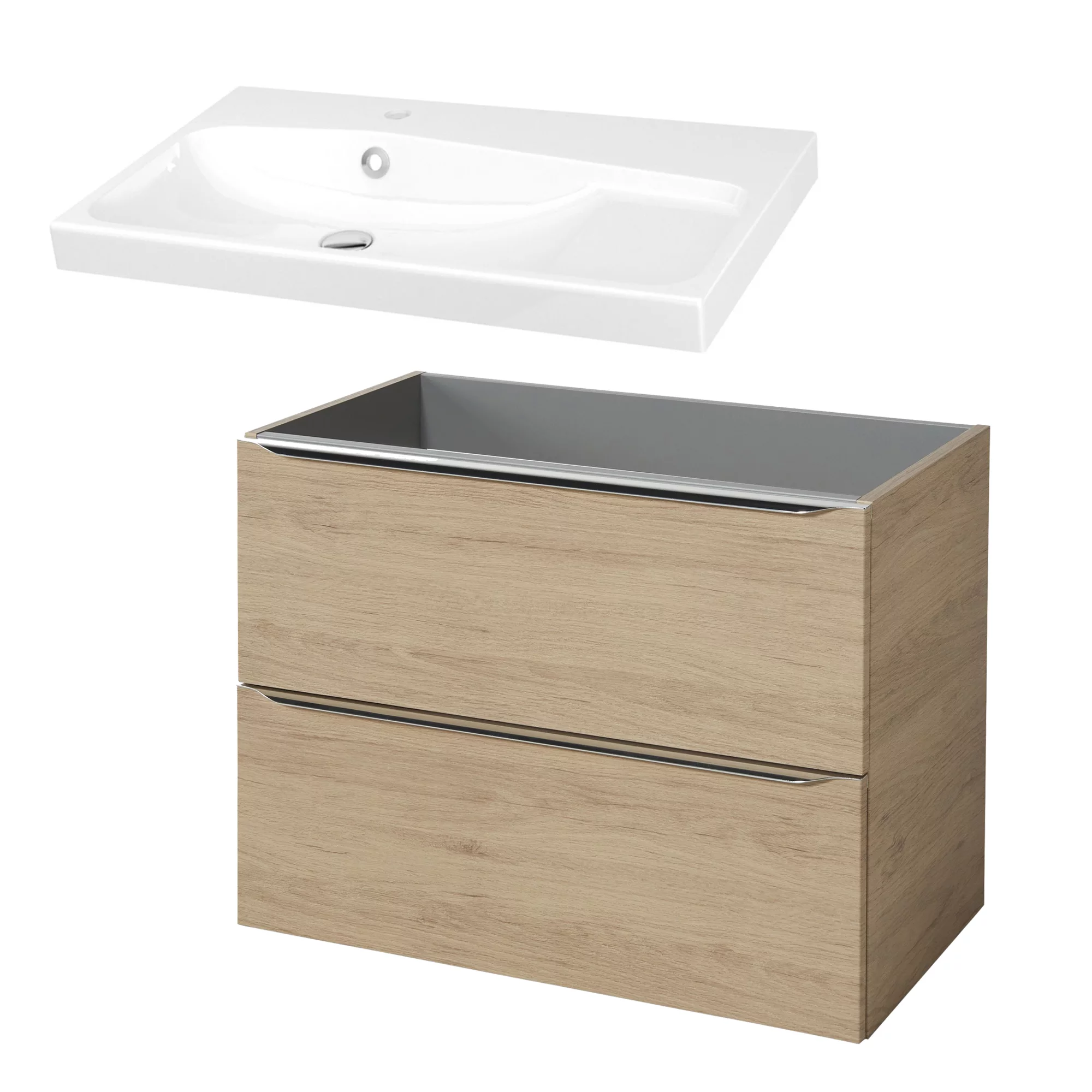 GoodHome Imandra & Mila Oak Effect Wall-mounted Vanity Unit & Basin Set (W)804mm - Image 4