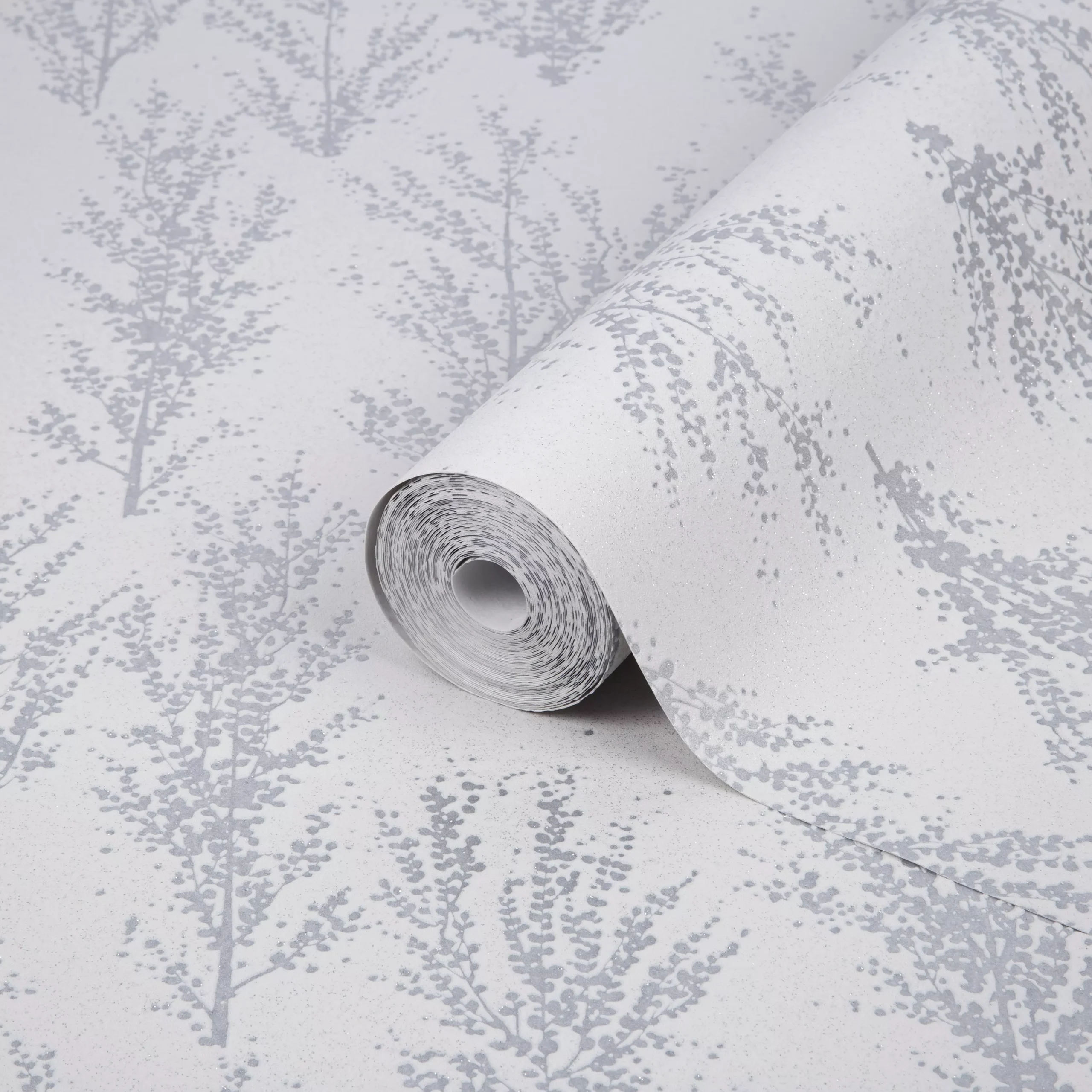 GoodHome Jatoba White Tree Silver Glitter Effect Textured Wallpaper