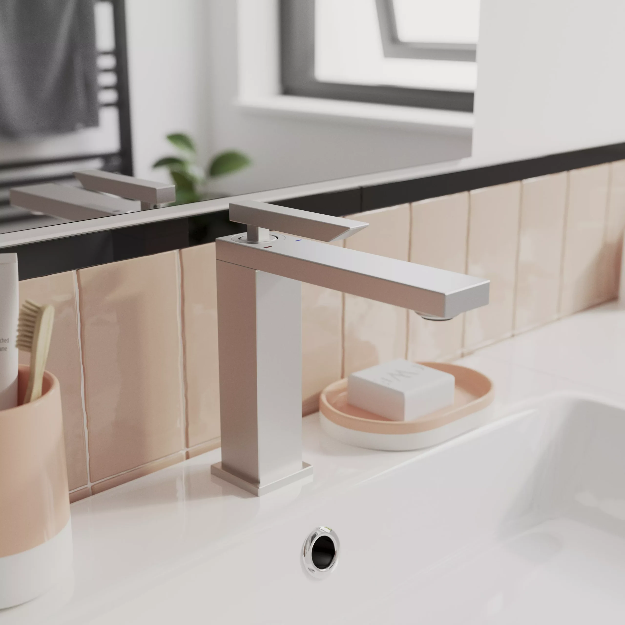 GoodHome Kolima Chrome Medium Square Deck-mounted Manual Basin Mono Mixer Tap - Image 4