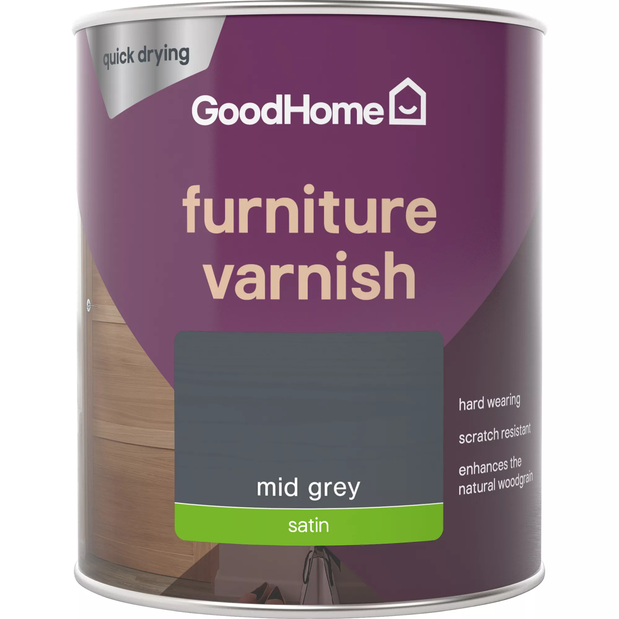 GoodHome Mid Grey Satin Multi-surface Furniture Wood Varnish, 750ml - Image 2