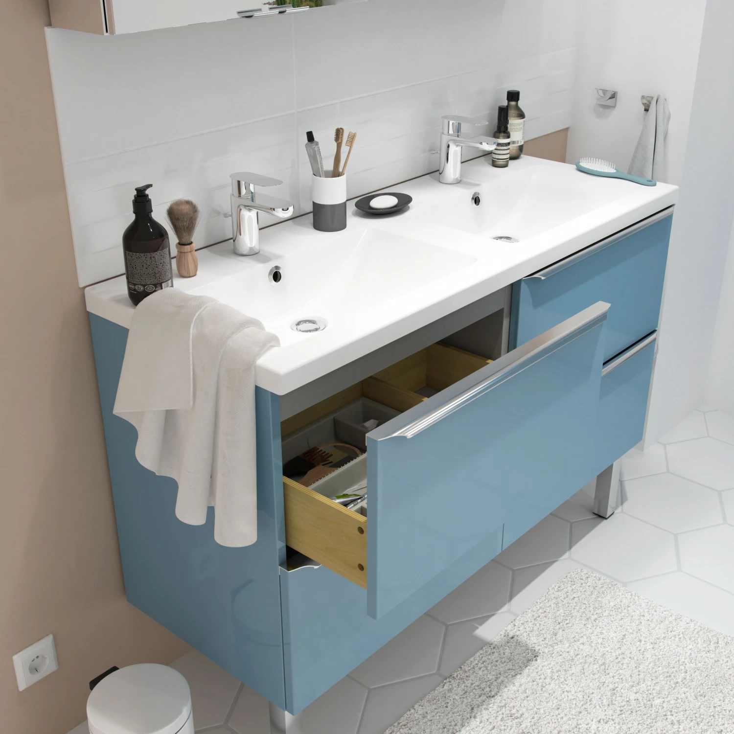 GoodHome Mila White Counter-mounted Counter Top Basin (W)120.4cm - Image 3