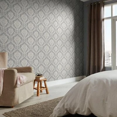 GoodHome Mire Grey Damask Woven Effect Textured Wallpaper - Image 4