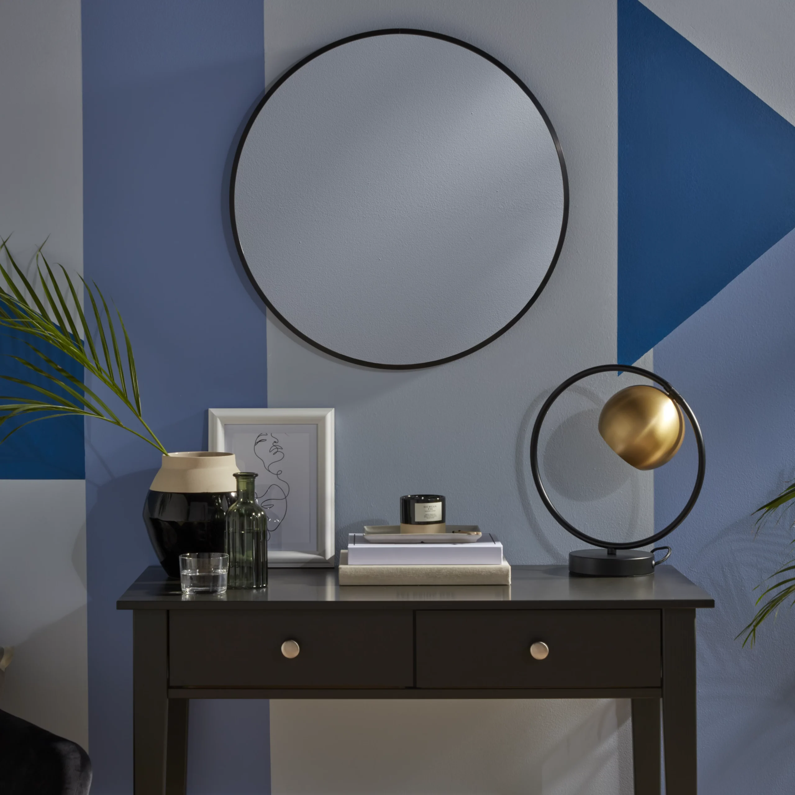 GoodHome Muhely Brushed Black Round Framed Mirror (H)60.9cm (W)60.9cm - Image 4