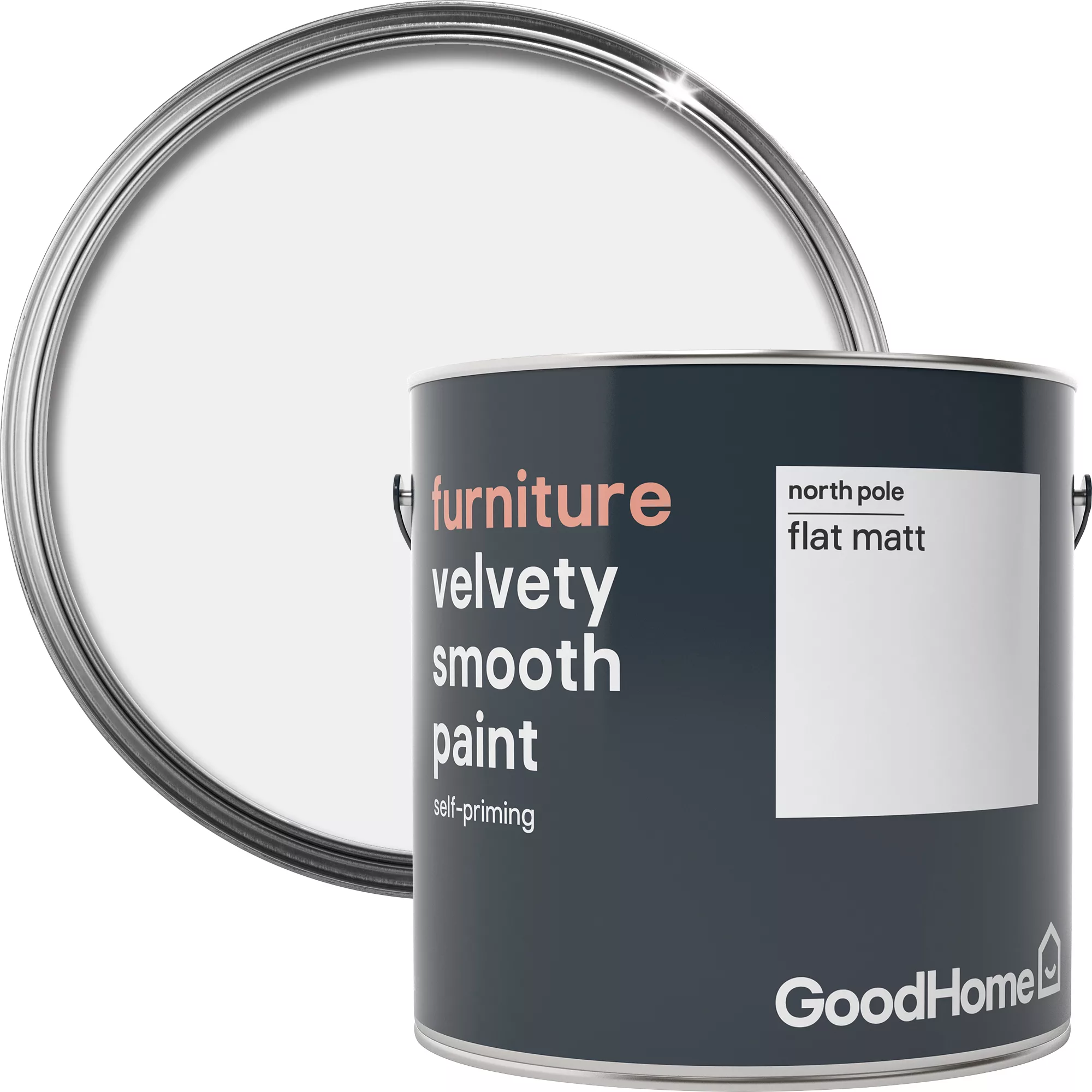 GoodHome North Pole (Brilliant White) Flat Matt Furniture Paint, 2L