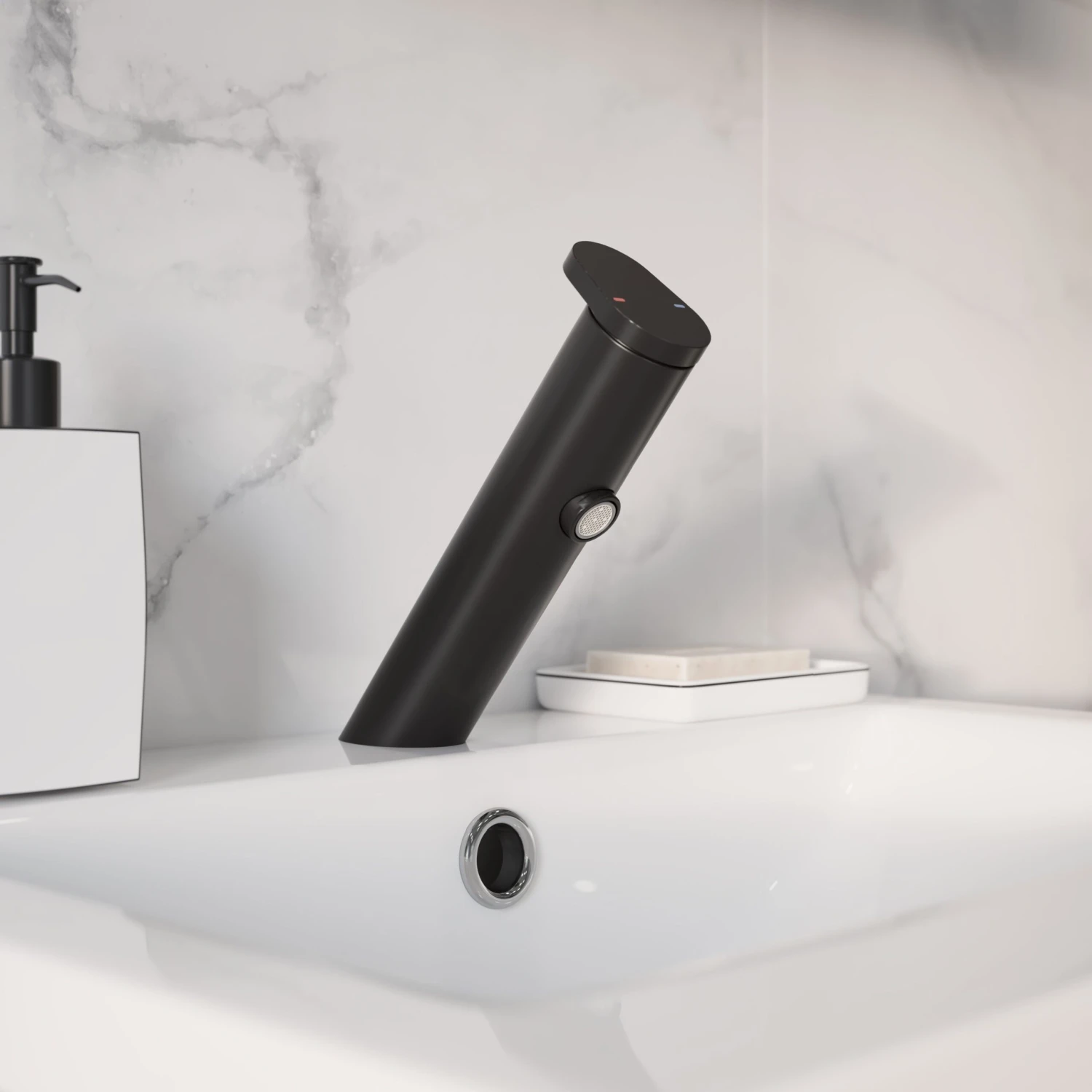 GoodHome Nyasa Medium Matt Black Round Deck-mounted Manual Basin Mono Mixer Tap - Image 5