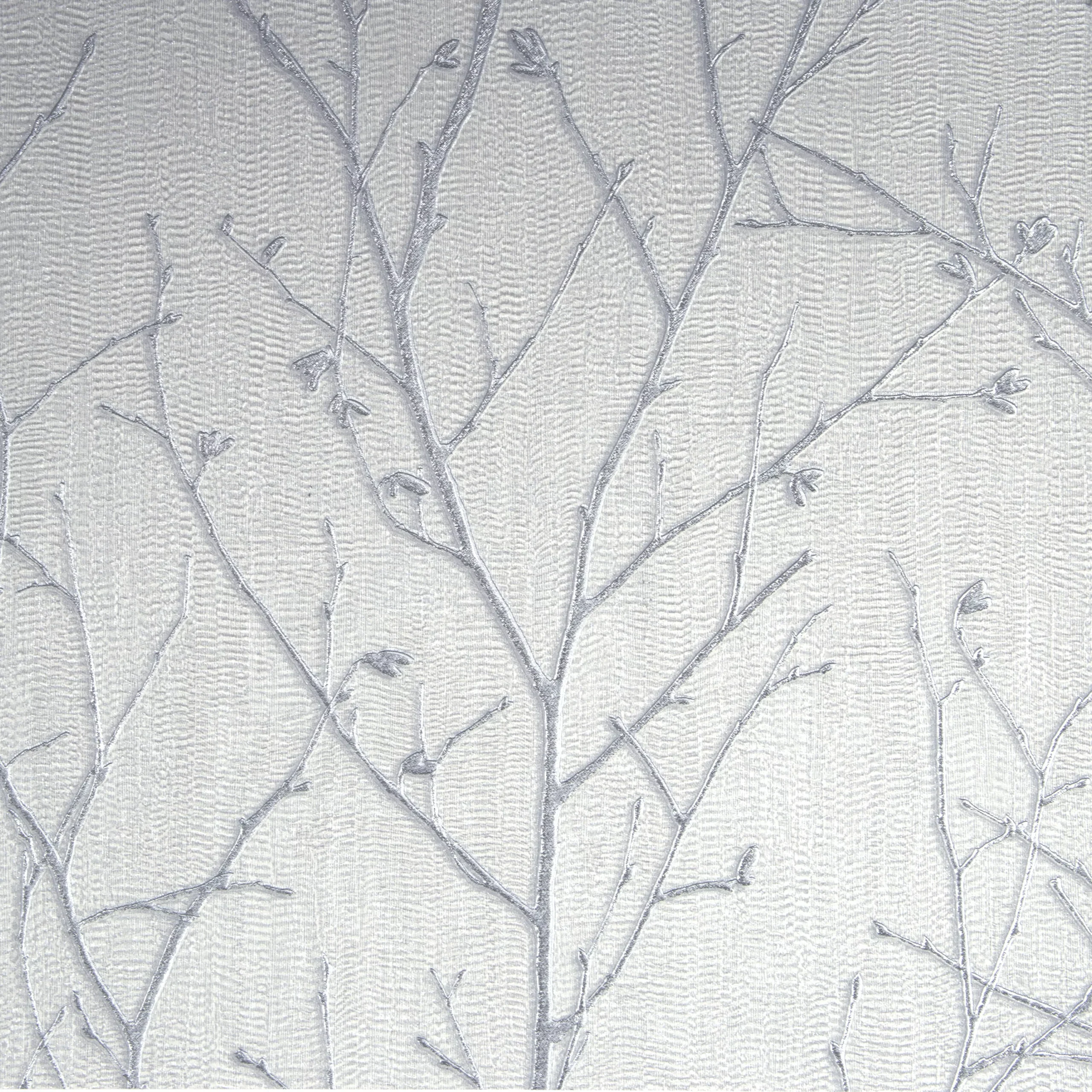 GoodHome Obetia Grey Tree Silver Effect Smooth Wallpaper - Image 2