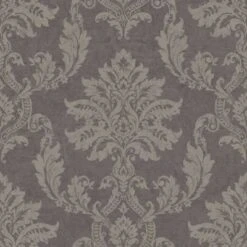 GoodHome Ormonde Charcoal Damask Metallic Effect Textured Wallpaper
