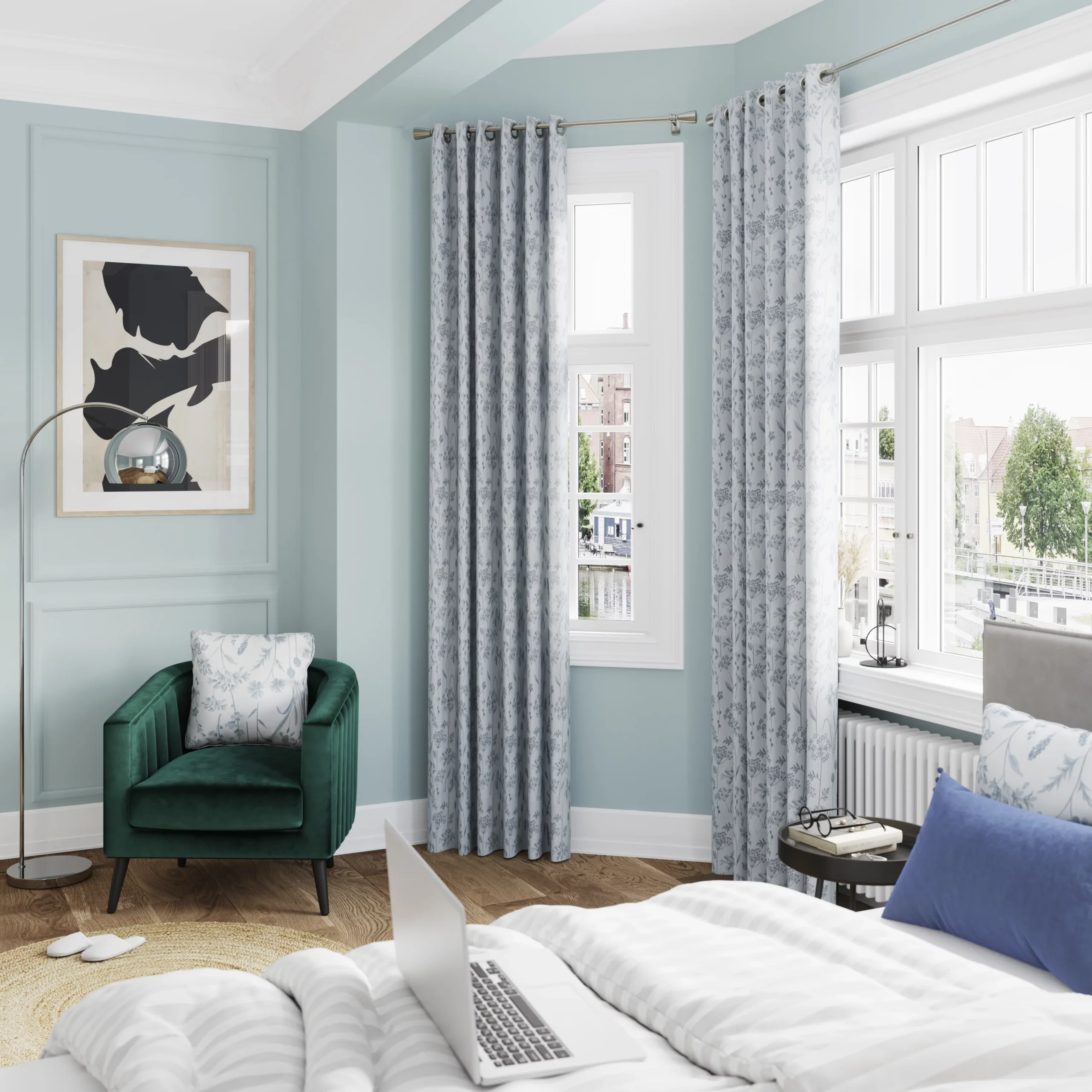 GoodHome Otema Light Blue Floral Indoor Cushion (L)50cm X (W)43cm - Image 3