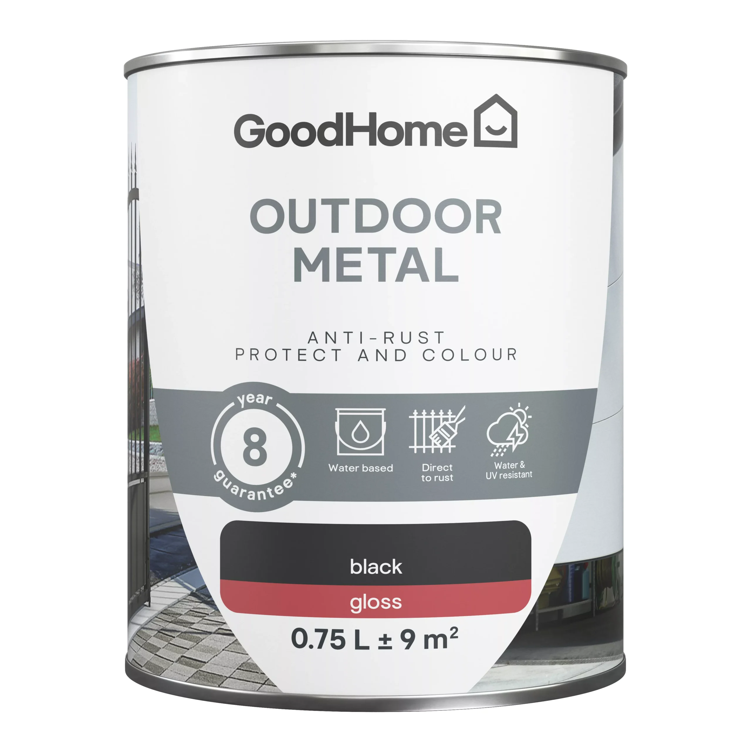 GoodHome Outdoor Black Gloss Exterior Metal Paint, 750ml Tin - Image 2