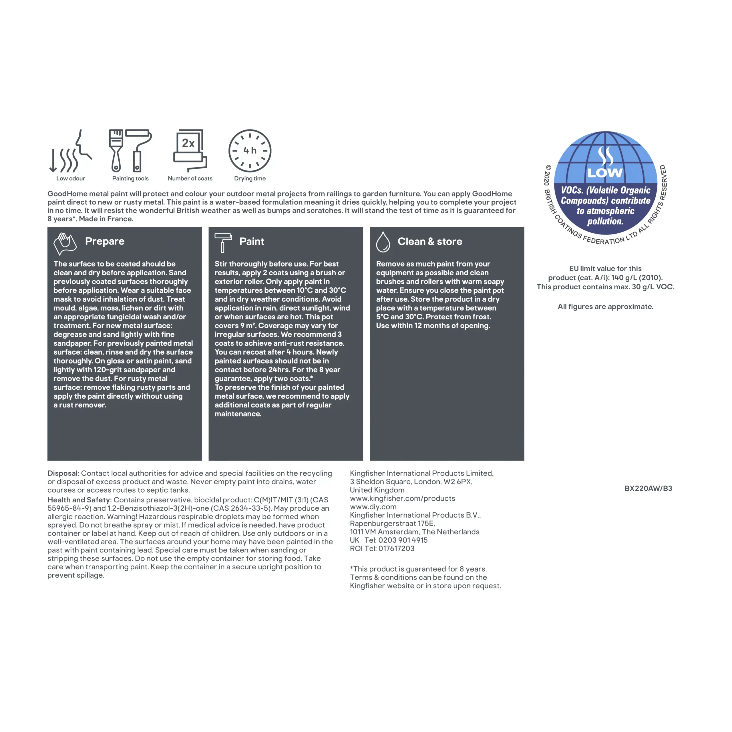 GoodHome Outdoor Black Gloss Exterior Metal Paint, 750ml Tin - Image 5