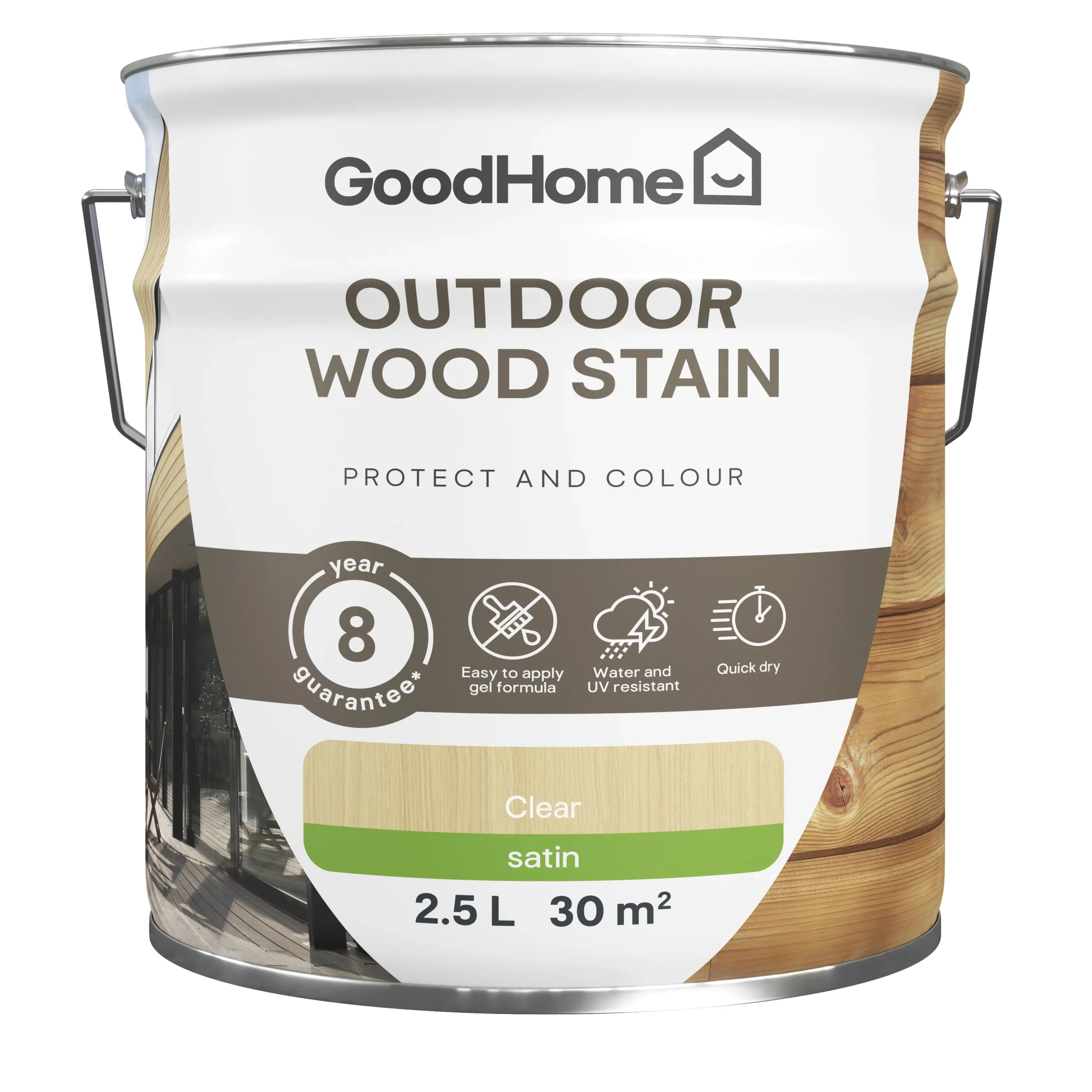 GoodHome Outdoor Clear Satin Quick Dry Wood Stain, 2.5L - Image 2