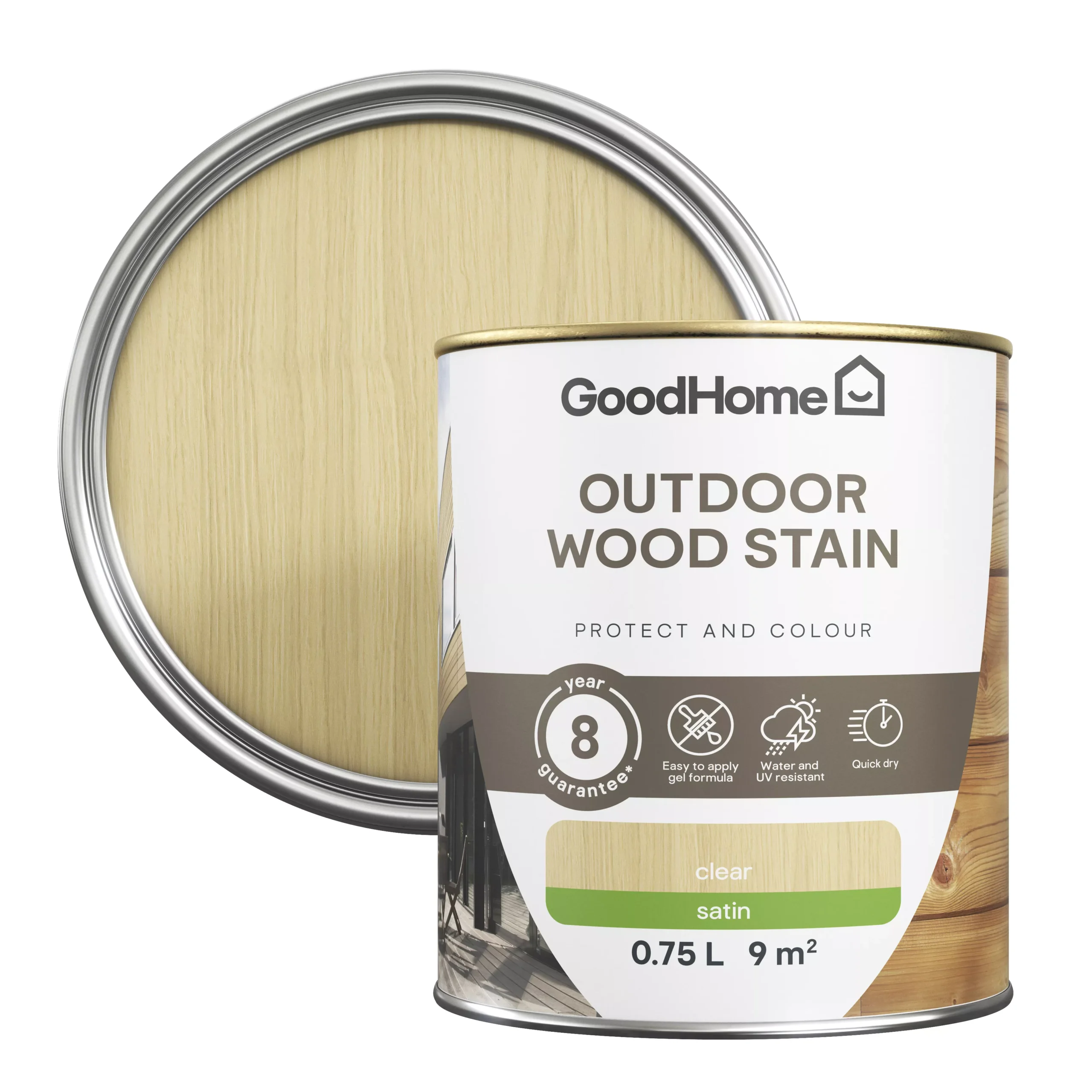 GoodHome Outdoor Clear Satin Quick Dry Wood Stain, 750ml
