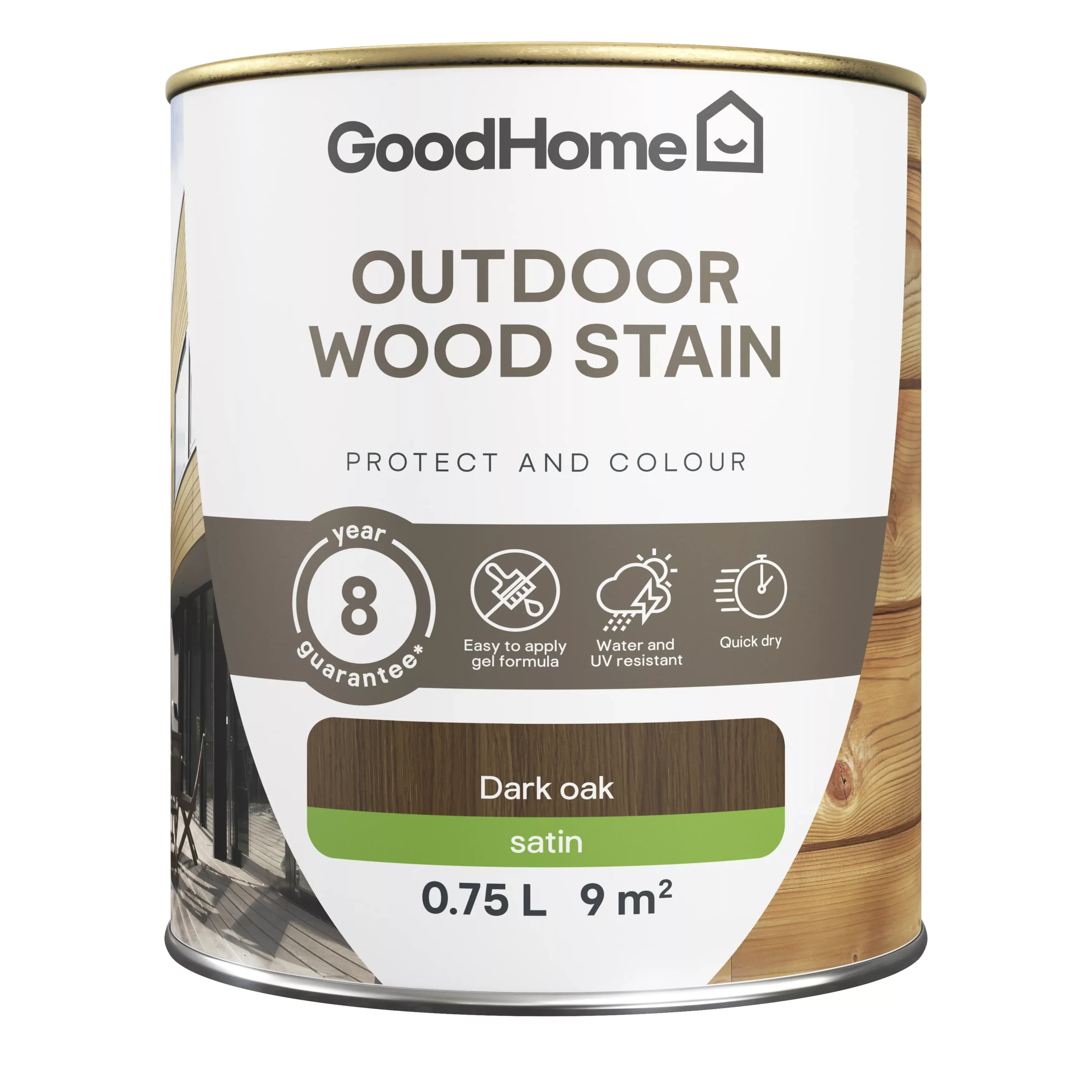 GoodHome Outdoor Dark Oak Satin Quick Dry Wood Stain, 750ml - Image 2