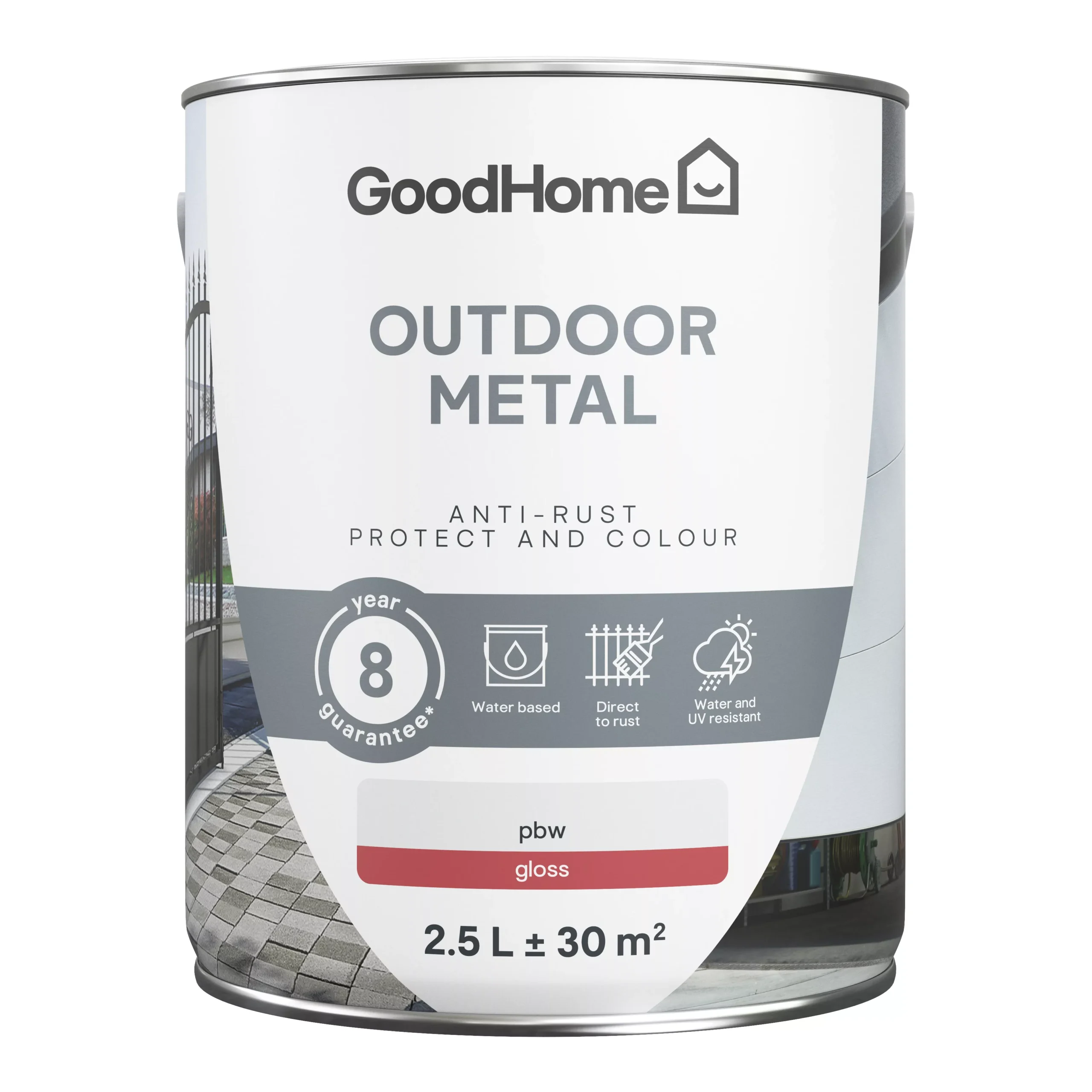 GoodHome Outdoor White Gloss Exterior Metal Paint, 2.5L Tin - Image 2