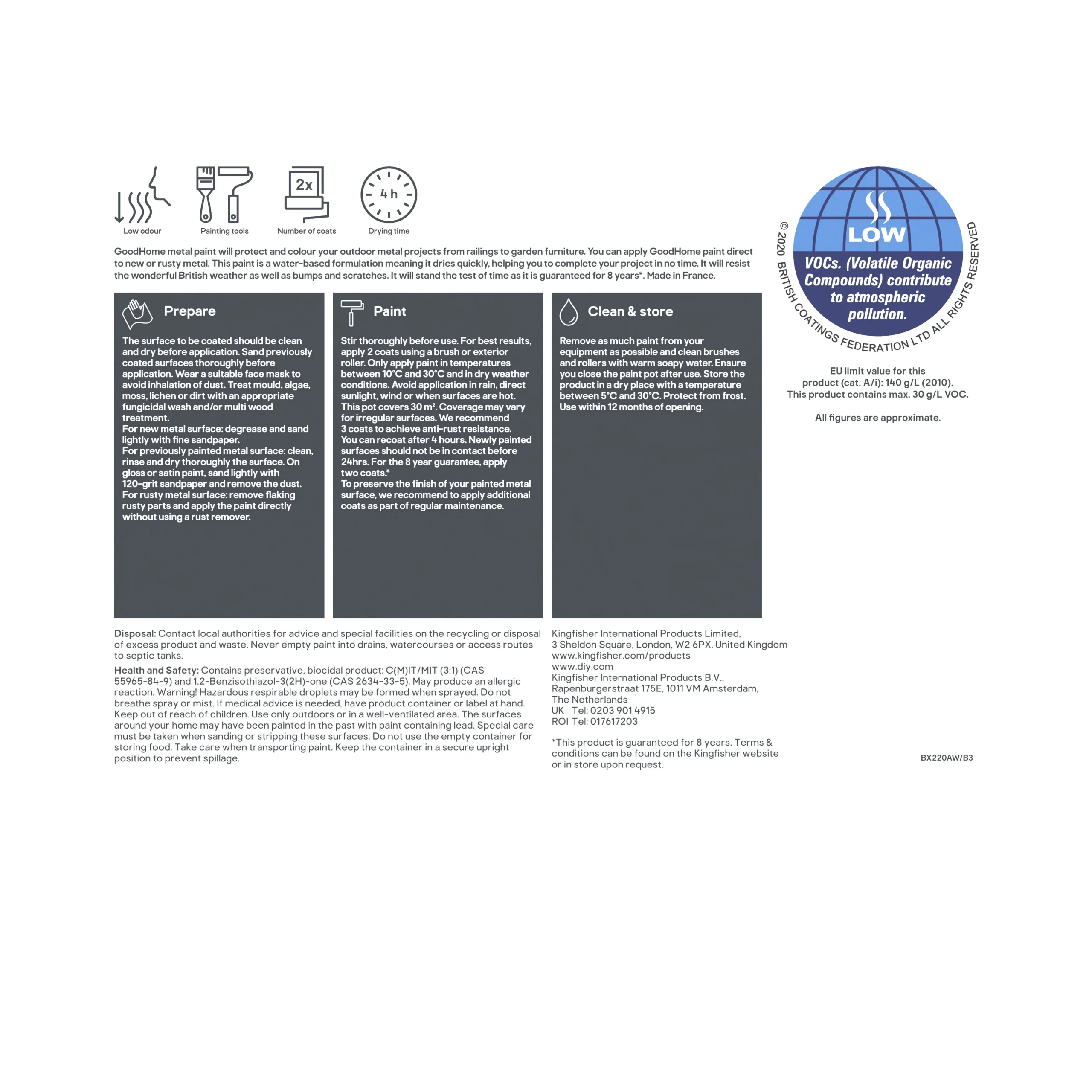 GoodHome Outdoor White Gloss Exterior Metal Paint, 2.5L Tin - Image 5