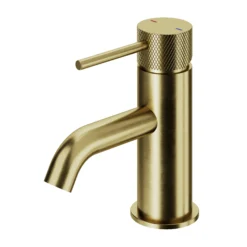 GoodHome Owens Medium Satin Gold Effect Round Deck-mounted Manual Basin Mono Mixer Tap