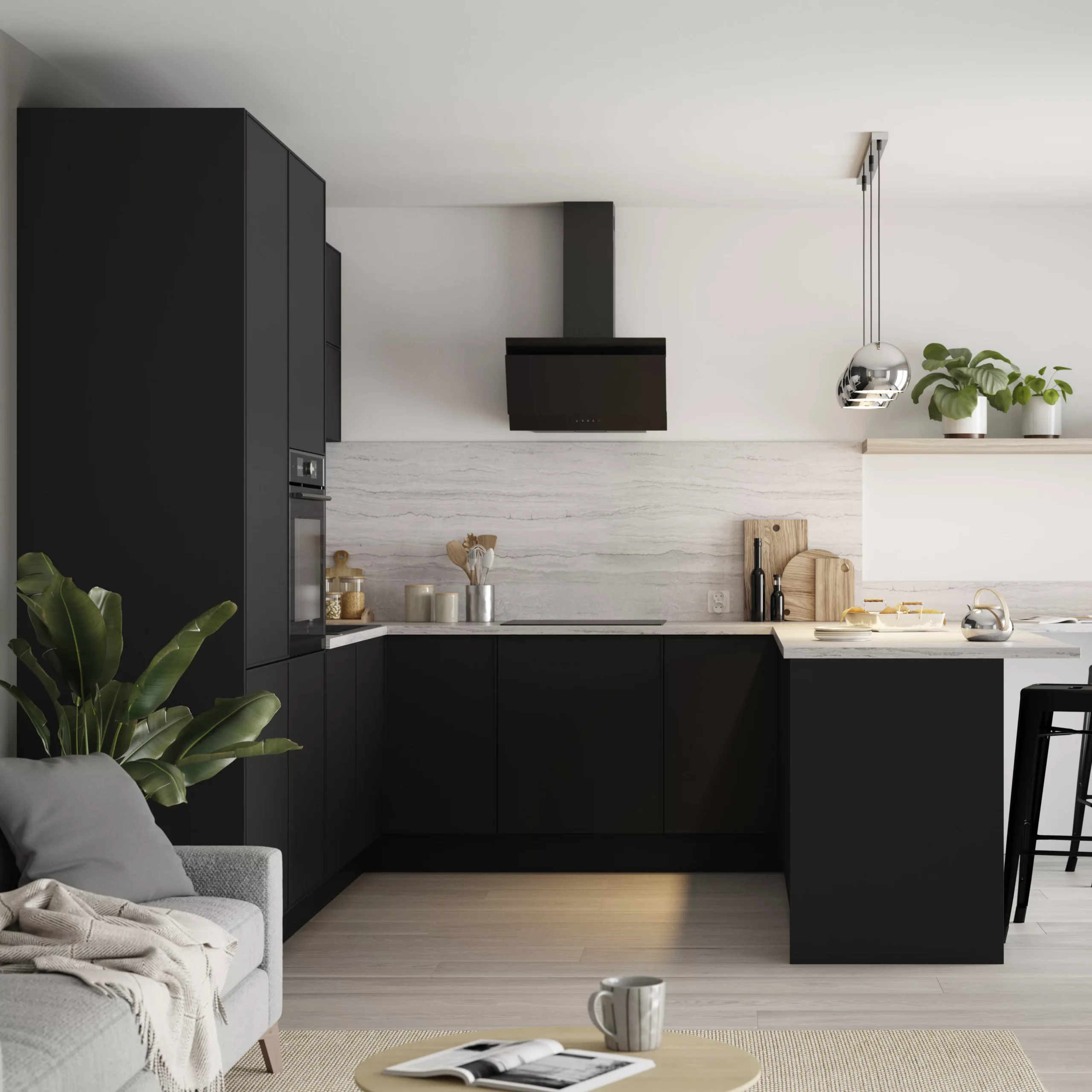 GoodHome Pasilla Matt Carbon Thin Frame Slab Standard End Panel (H)2010mm (W)570mm, Pair - Image 7