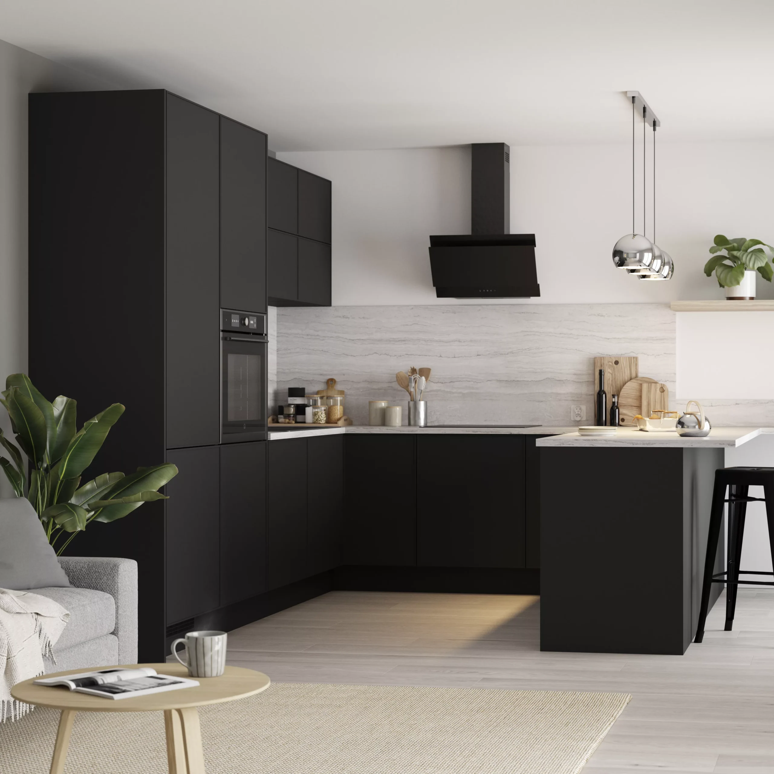 GoodHome Pasilla Matt Carbon Thin Frame Slab Standard End Panel (H)2010mm (W)570mm, Pair - Image 4