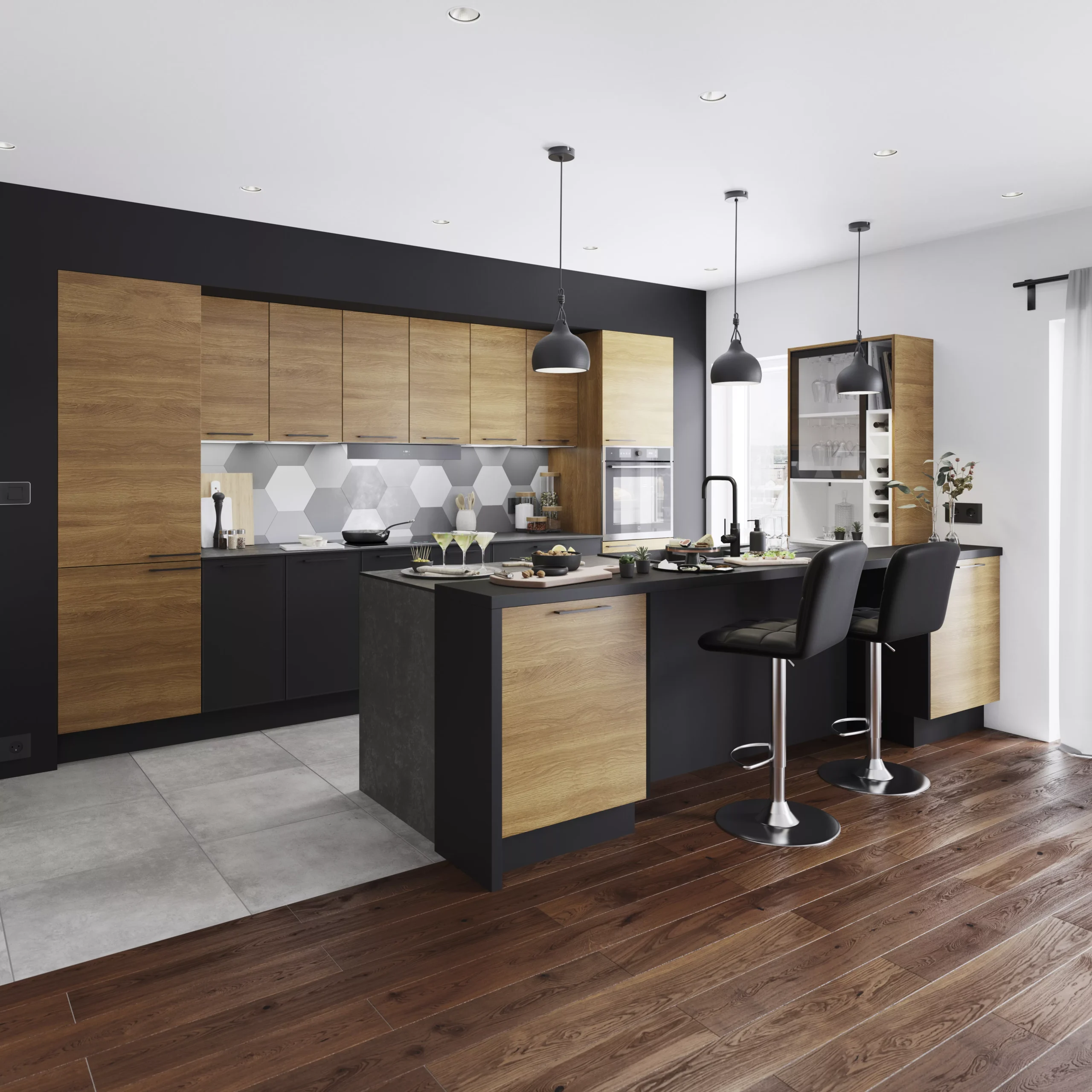 GoodHome Pasilla Matt Carbon Thin Frame Slab Standard End Panel (H)2010mm (W)570mm, Pair - Image 10