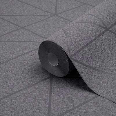 GoodHome Patula Dark Grey Geometric Ridged Effect Textured Wallpaper