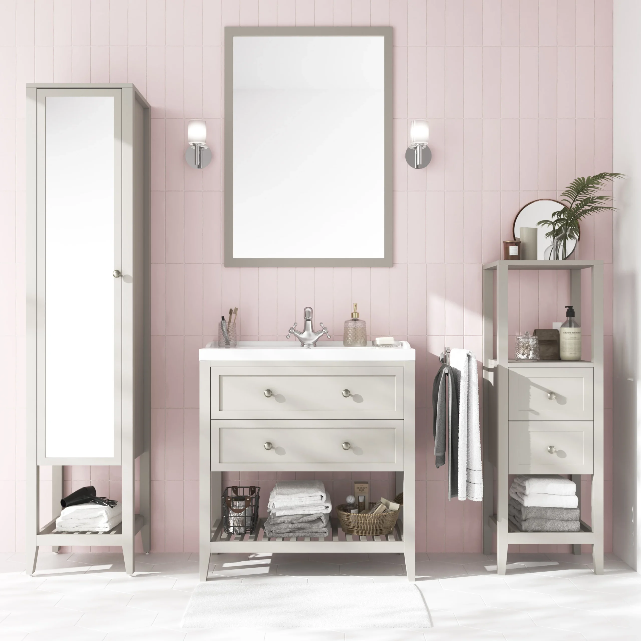 GoodHome Perma Tall Satin Grey Bathroom Cabinet (H)120cm (W)40cm - Image 5