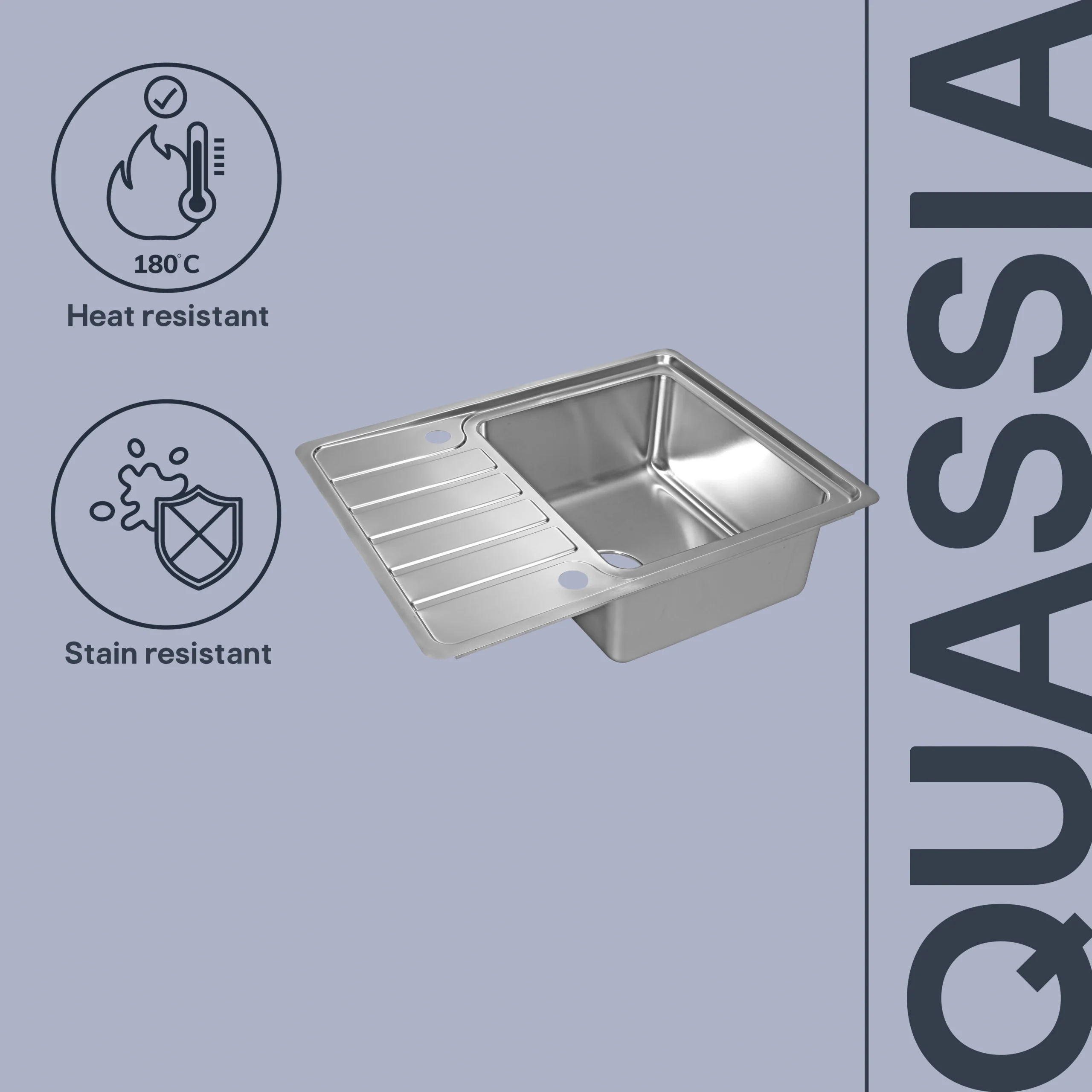 GoodHome Quassia Brushed Stainless Steel 1 Bowl Sink & Drainer With Compact Drainer (W)505mm X (L)635mm - Image 8