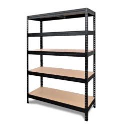 GoodHome Rand Black 5 Shelf High-density Fibreboard (HDF) & Steel Shelving Unit (H)1800mm (W)1276mm
