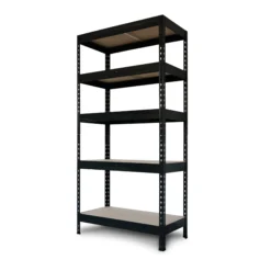 GoodHome Rand Black 5 Shelf High-density Fibreboard (HDF) & Steel Shelving Unit (H)1800mm (W)970mm